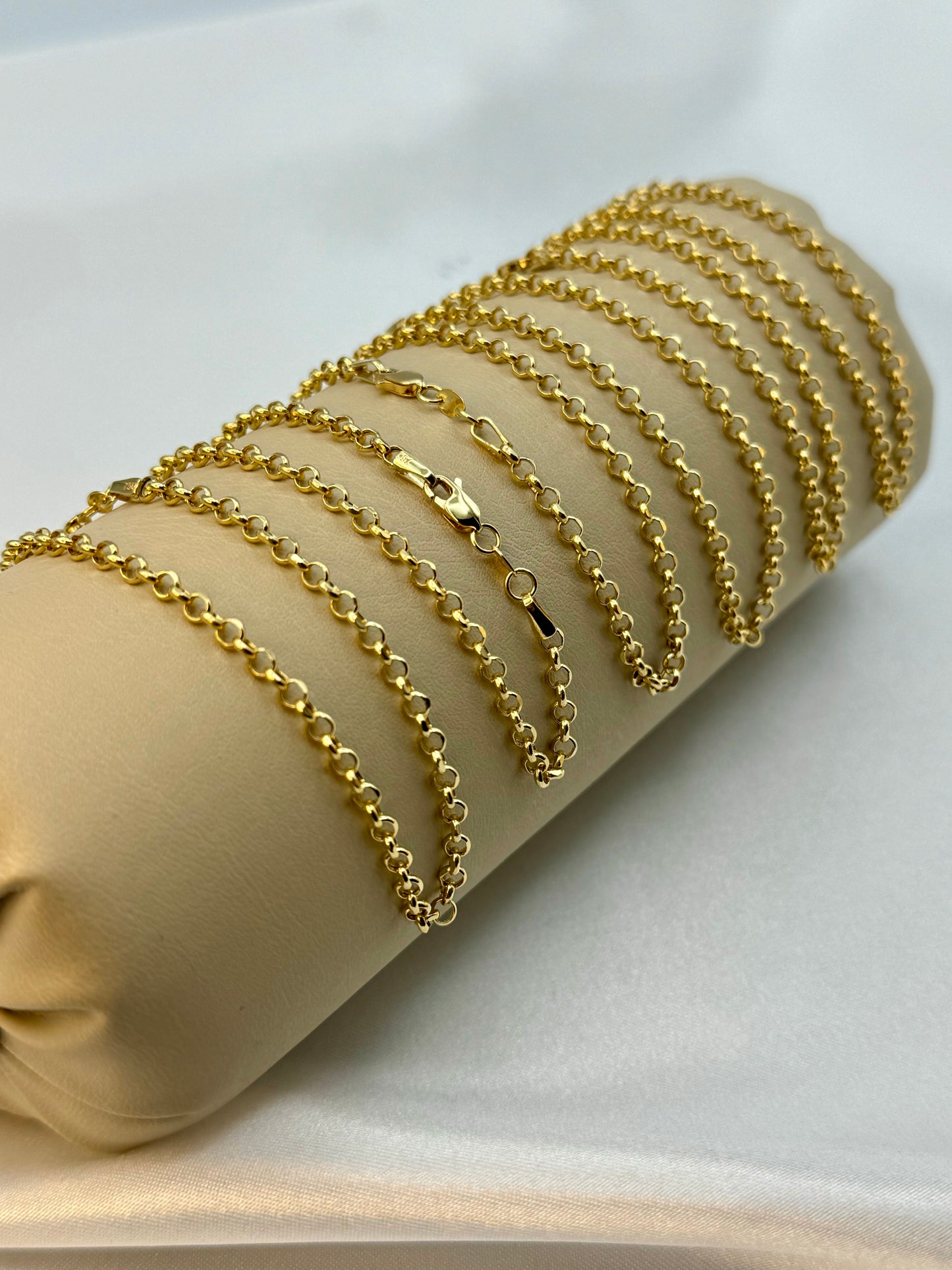 Bracelet Rolo en or massif 18 carats, 3 mm, 7,5 pouces, collier rolo en or 18 carats, pour elle, pour lui, cadeau d'anniversaire, cadeau d'anniversaire, cadeau de Noël.