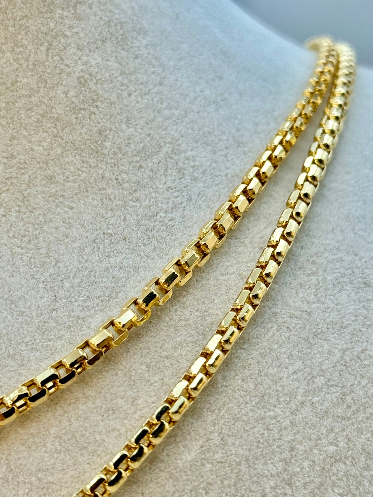 14K Real Gold Round Box Chain Necklace, 19.8" & 23.8", 3.5mm Thickness, Real Gold Box Chain for Him & Her