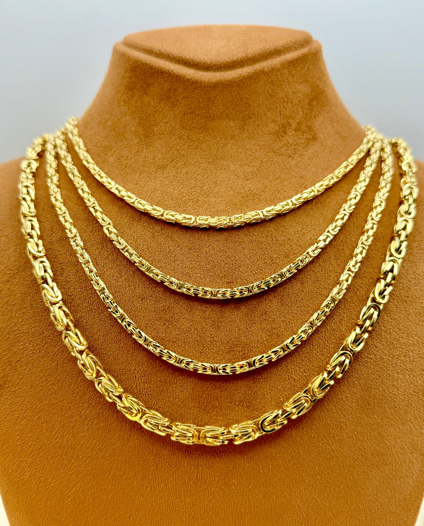14K Solid Gold Byzantine Chain Necklace, 26", 24", 22", 3mm & 5mm Thickness - Real 14K Gold, For Him, For Her, Birthday Gift, Anniversary Gift.