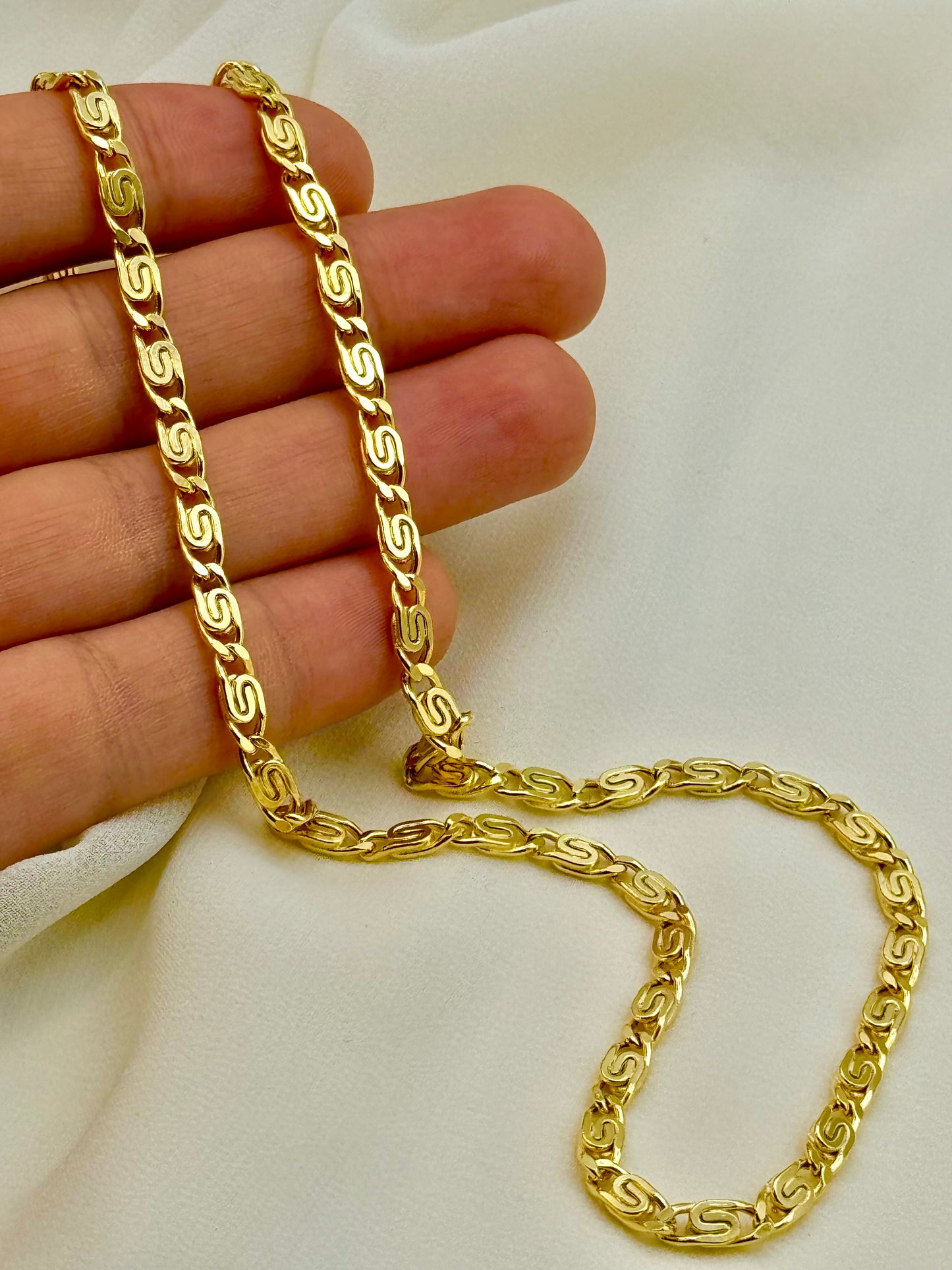 14k Gold Flat Anchor Chain Necklace, 4mm Mariner Chain, Real Gold, 14k Gold Mariner Necklace, Gift for Him & Her, Birthday Gift