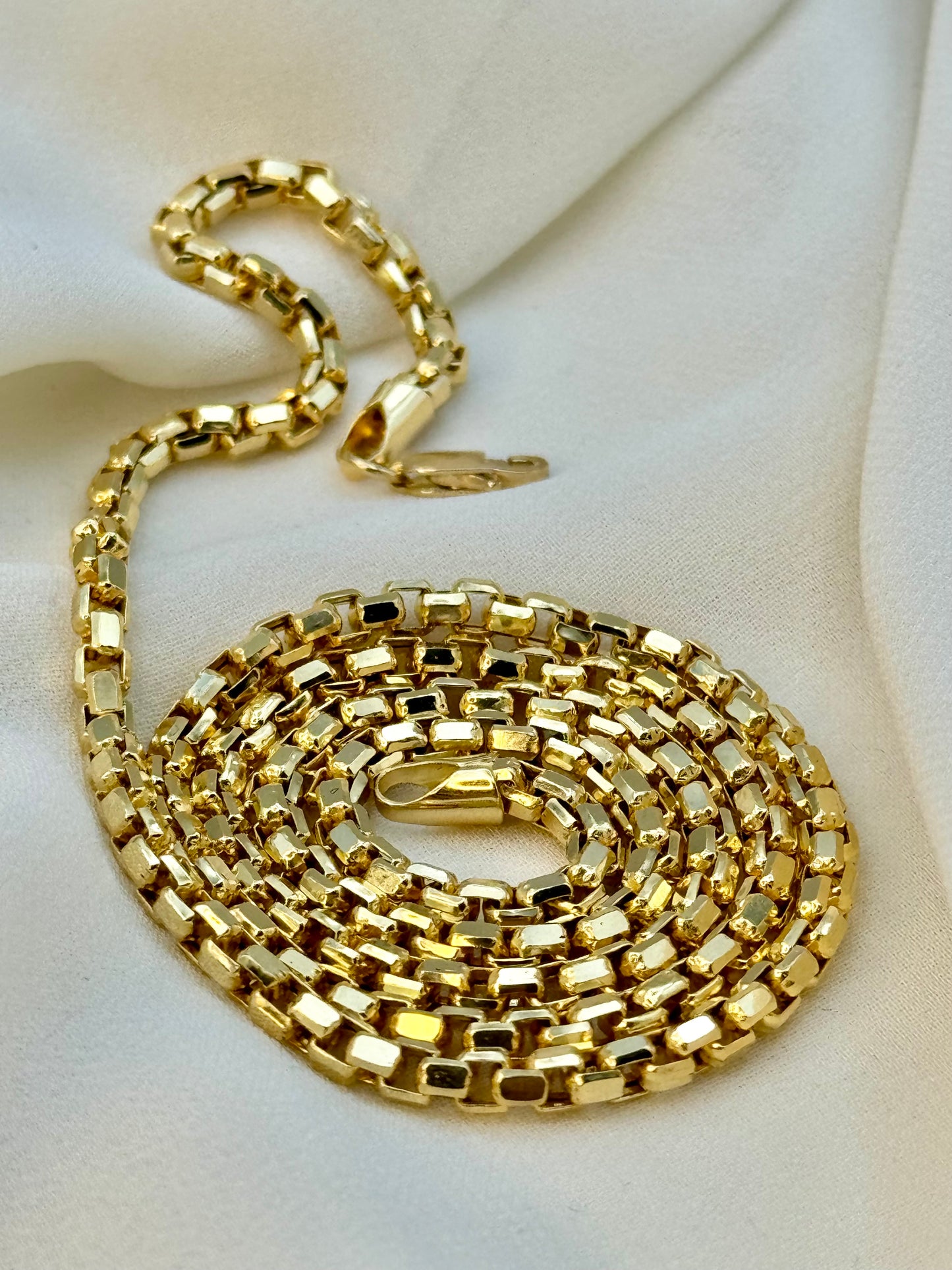 14K Real Gold Round Box Chain Necklace, 19.8" & 23.8", 3.5mm Thickness, Real Gold Box Chain for Him & Her