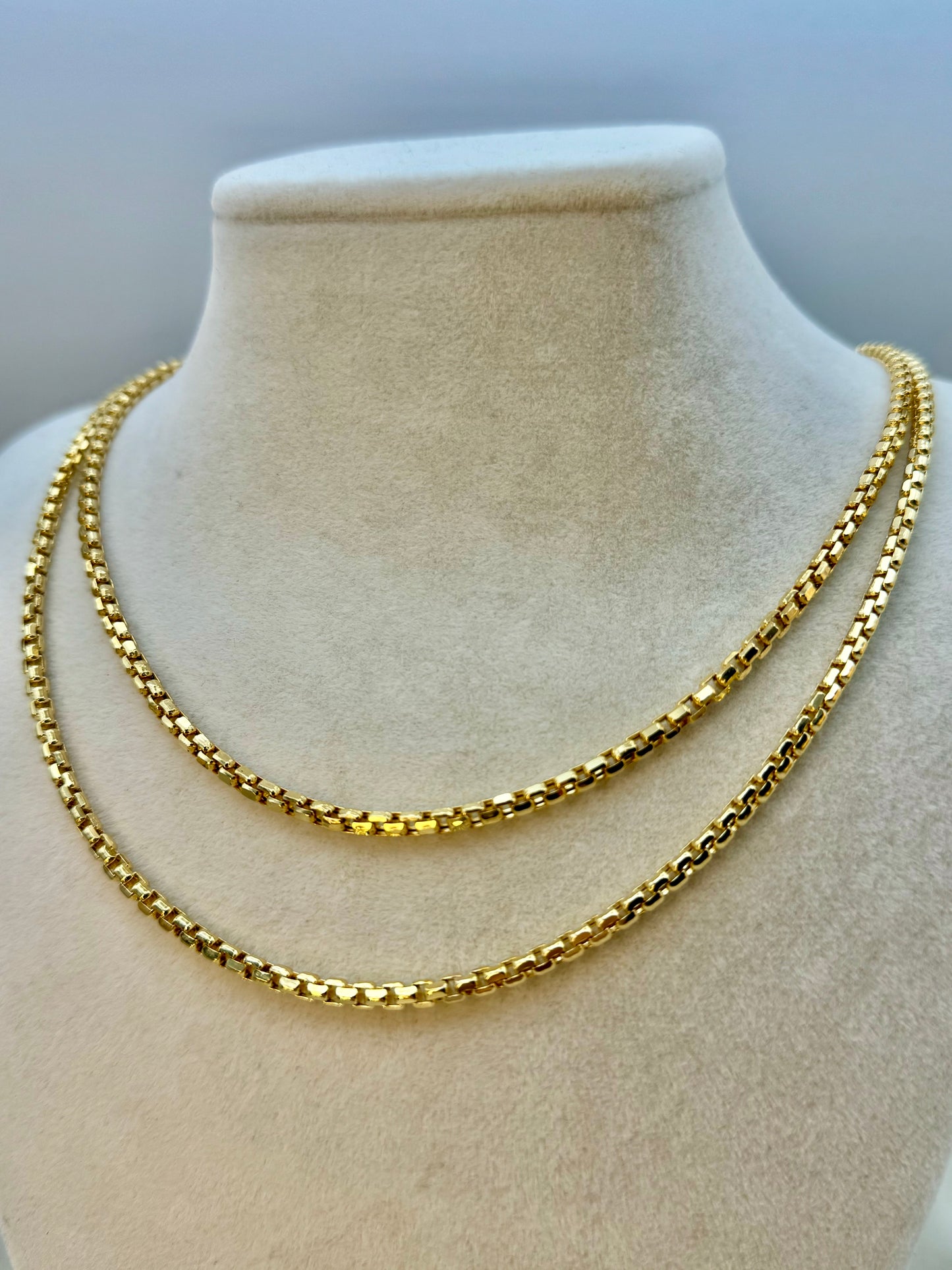 14K Real Gold Round Box Chain Necklace, 19.8" & 23.8", 3.5mm Thickness, Real Gold Box Chain for Him & Her