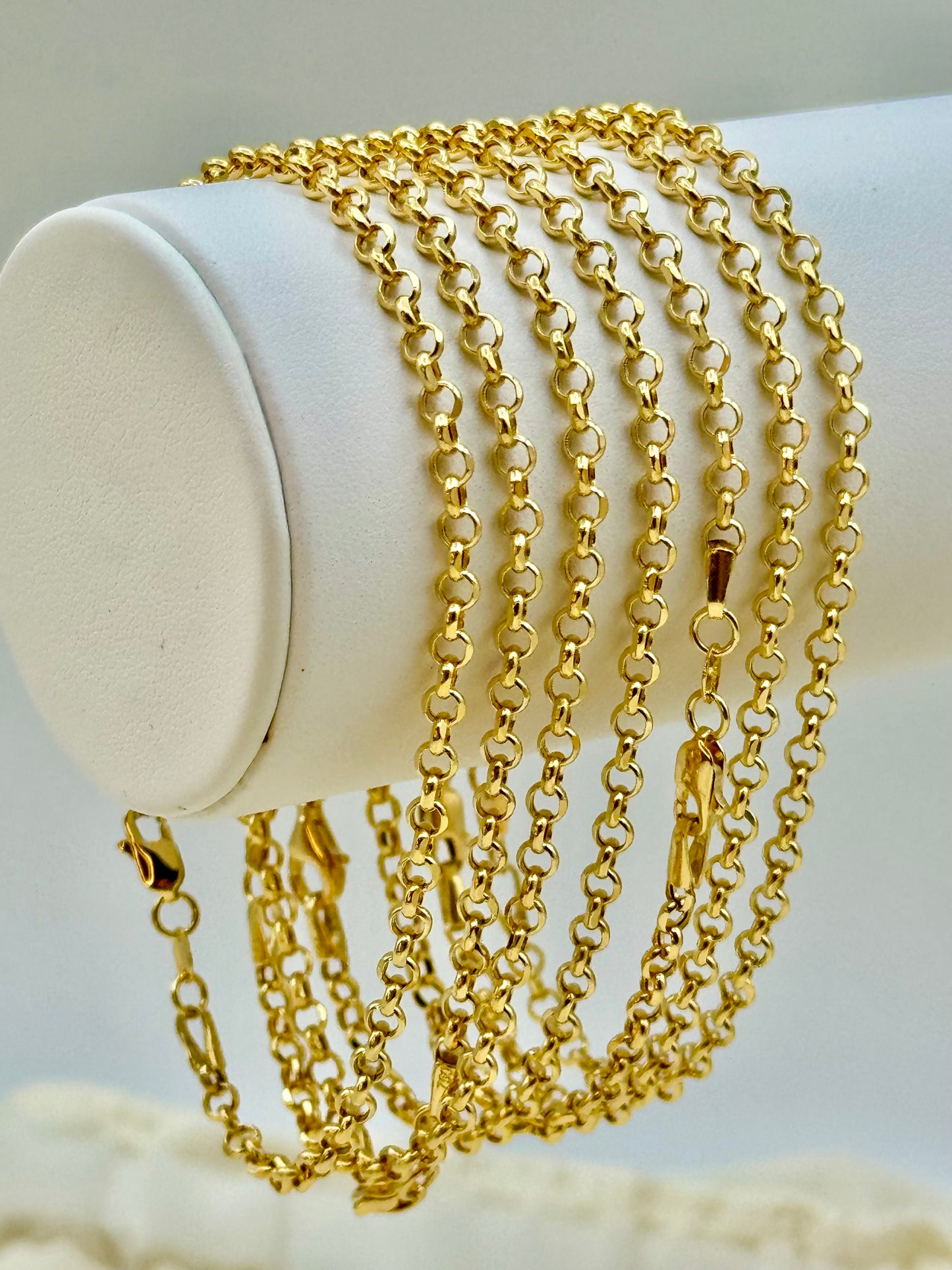 Bracelet Rolo en or massif 18 carats, 3 mm, 7,5 pouces, collier rolo en or 18 carats, pour elle, pour lui, cadeau d'anniversaire, cadeau d'anniversaire, cadeau de Noël.