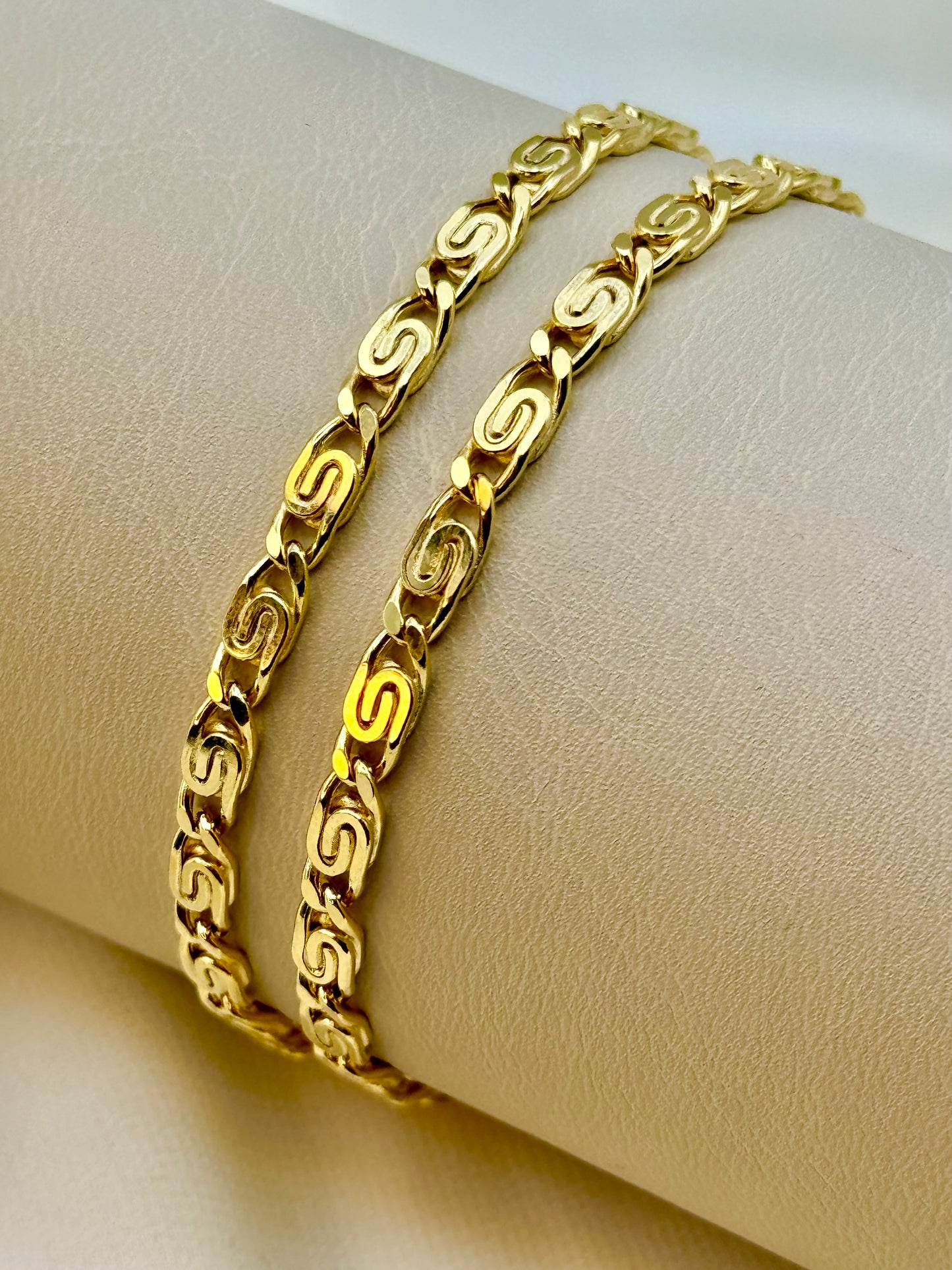 14k Gold Flat Anchor Chain Necklace, 4mm Mariner Chain, Real Gold, 14k Gold Mariner Necklace, Gift for Him & Her, Birthday Gift