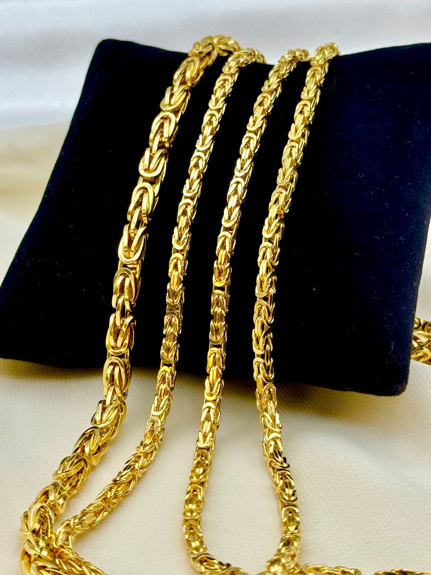 14K Solid Gold Byzantine Chain Necklace, 26", 24", 22", 3mm & 5mm Thickness - Real 14K Gold, For Him, For Her, Birthday Gift, Anniversary Gift.