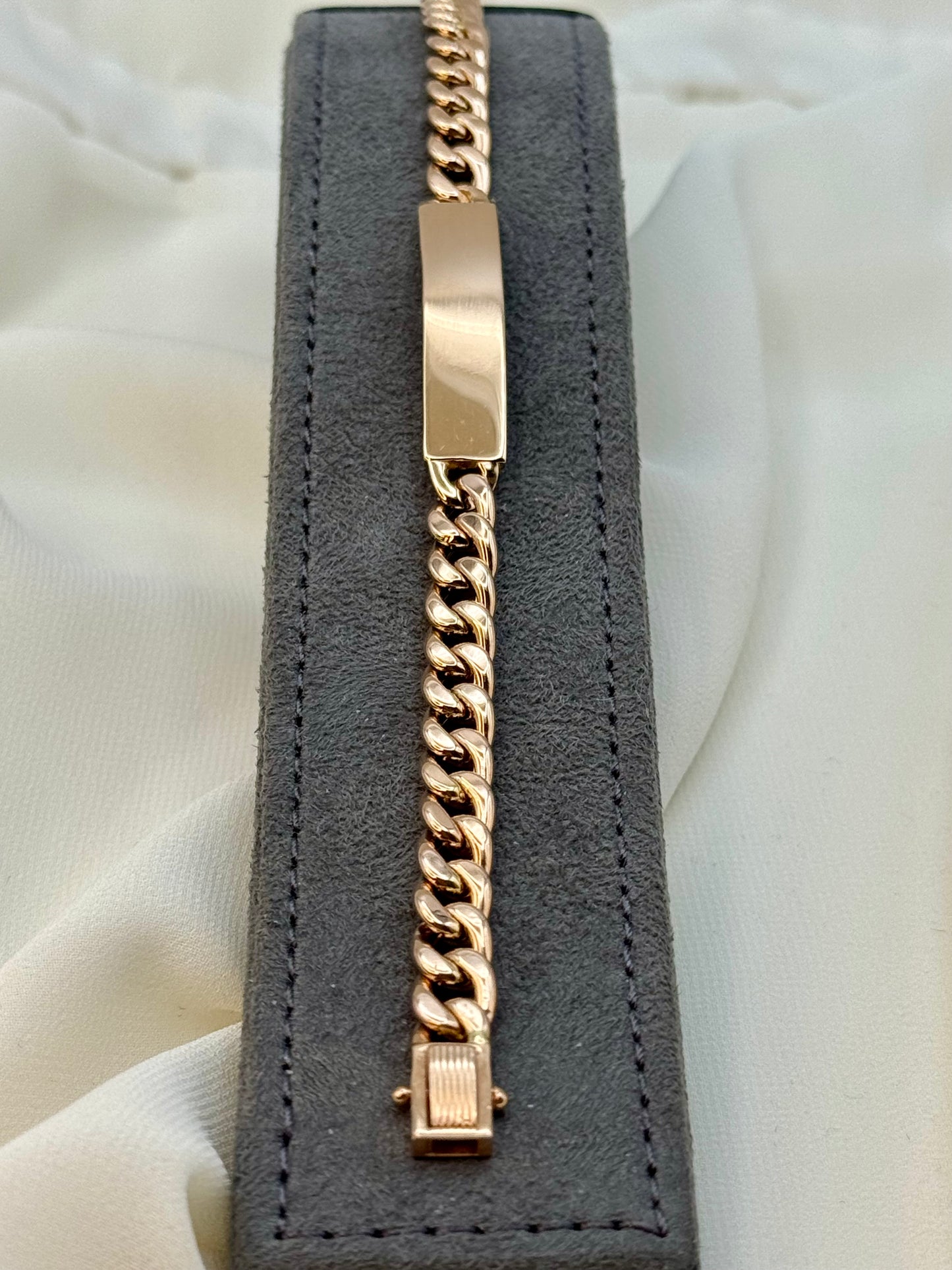 18K Rose Gold Curb ID Bracelet, 7mm, Real 18K Gold, Perfect Christmas & Birthday Gift for Him & Her, Anniversary Gift
