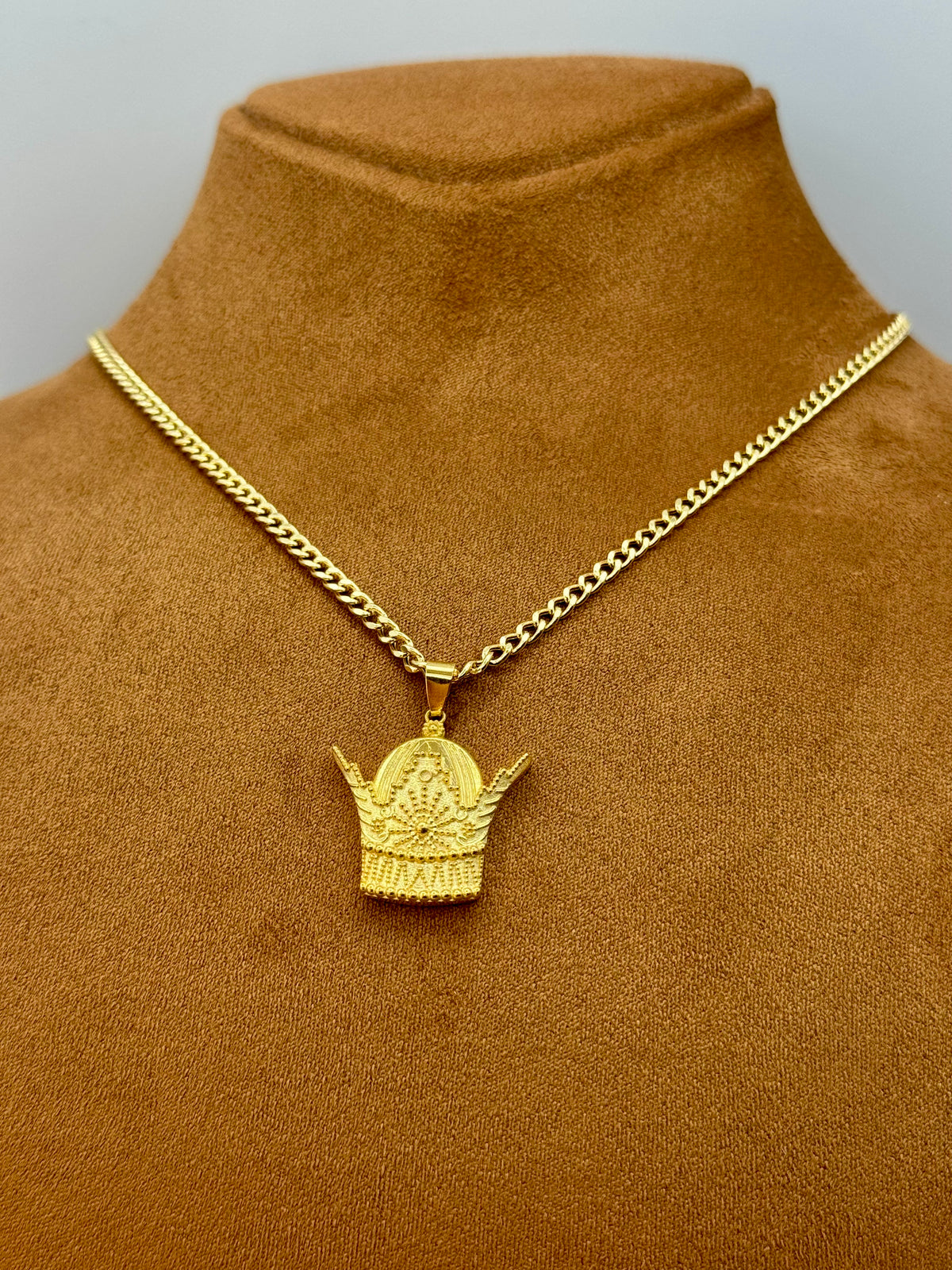18K Gold Pahlavi Crown Necklace – Handmade Royal Pendant on 20" 3mm Curb Chain | Symbol of Power & Kingdom | Birthday Gift