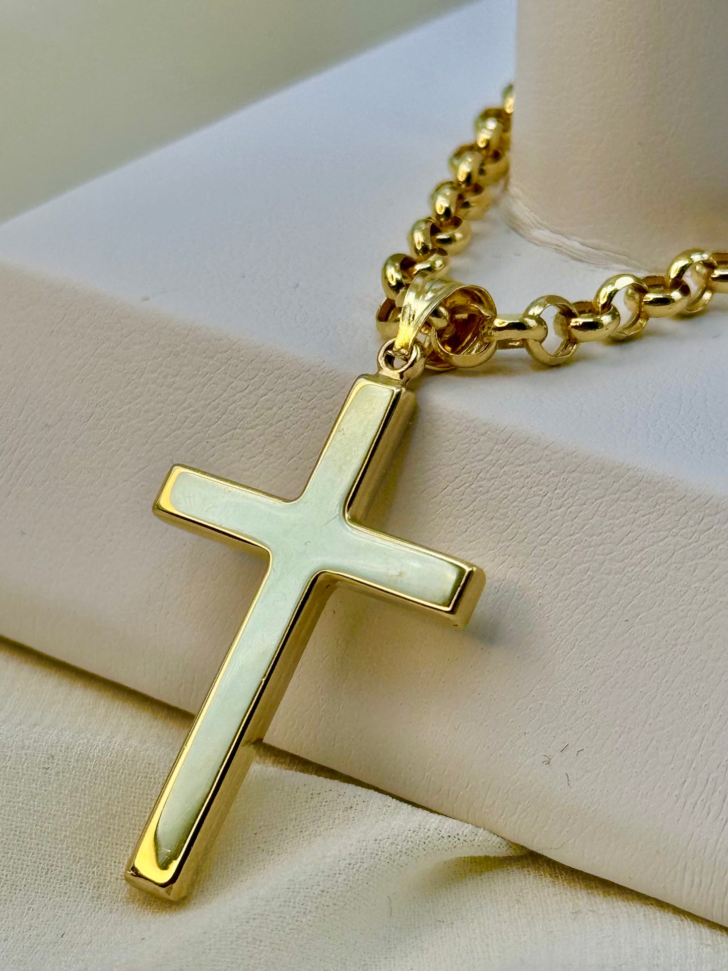 14K Gold Cross Necklace with 22" Rolo Chain – 4mm, Chunky Gold Cross, Perfect Gift.