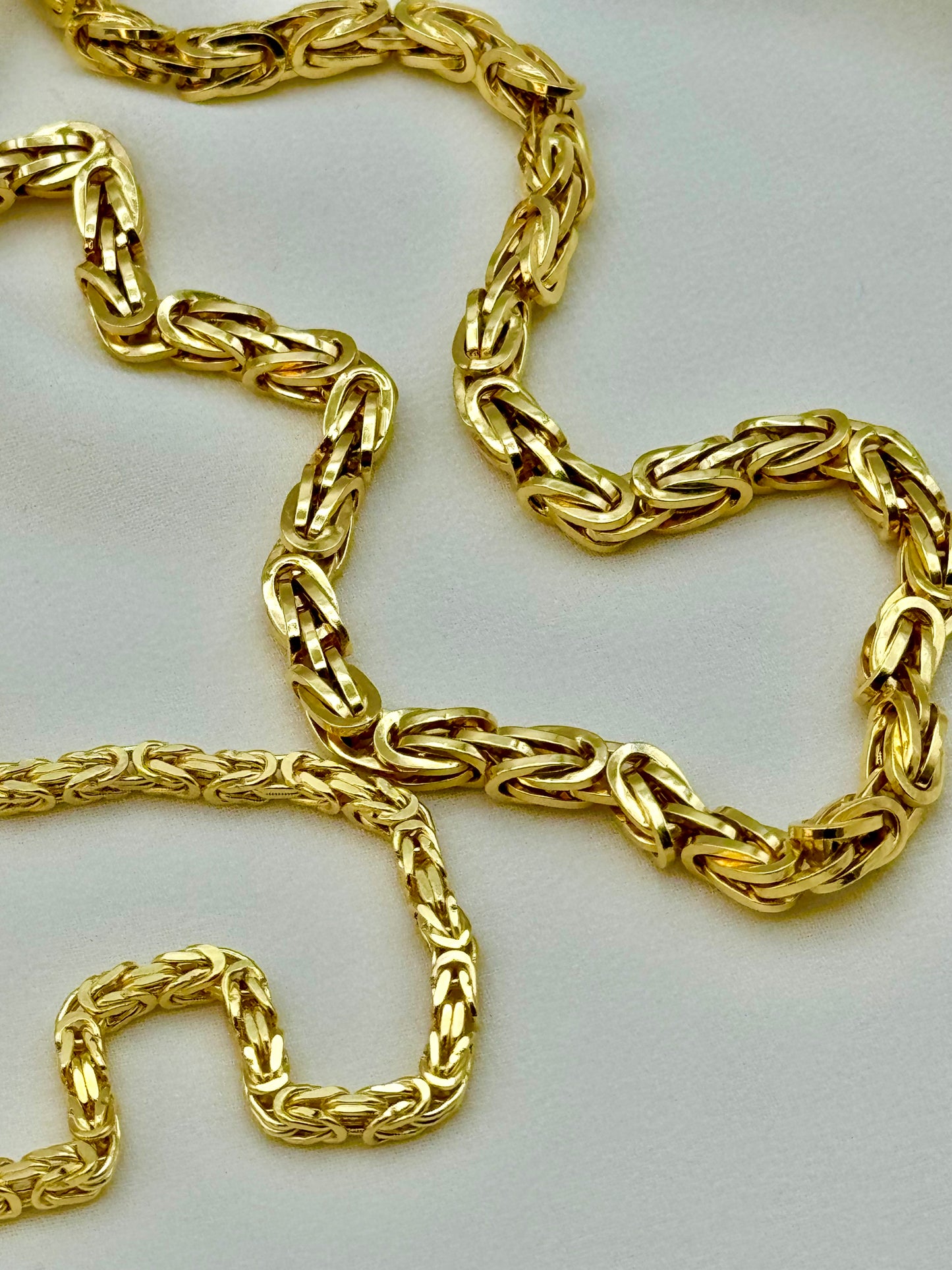14K Solid Gold Byzantine Chain Necklace, 26", 24", 22", 3mm & 5mm Thickness - Real 14K Gold, For Him, For Her, Birthday Gift, Anniversary Gift.