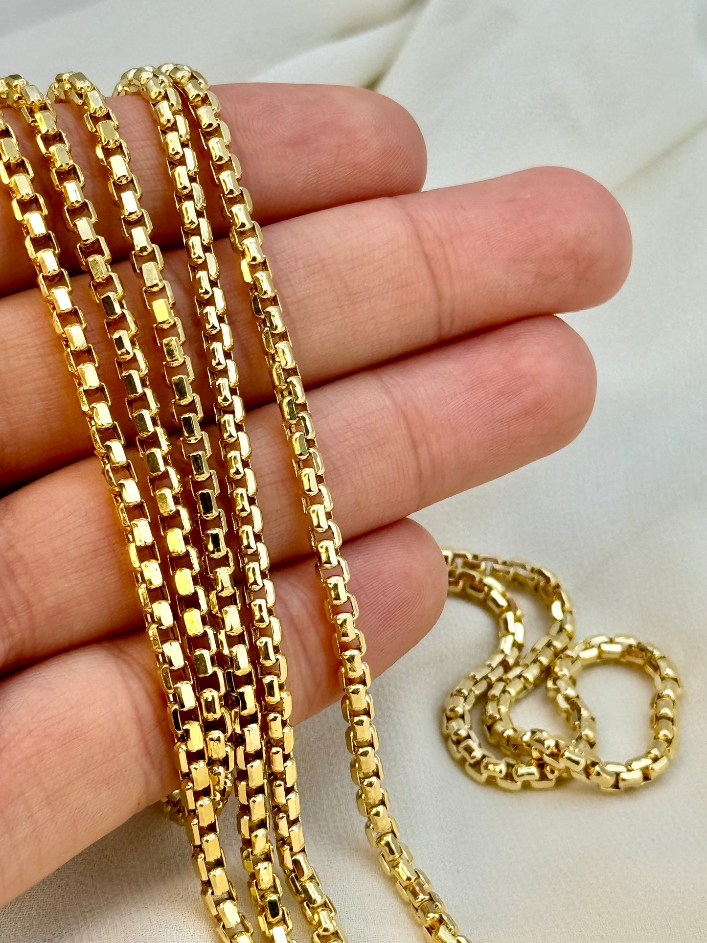14K Real Gold Round Box Chain Necklace, 19.8" & 23.8", 3.5mm Thickness, Real Gold Box Chain for Him & Her