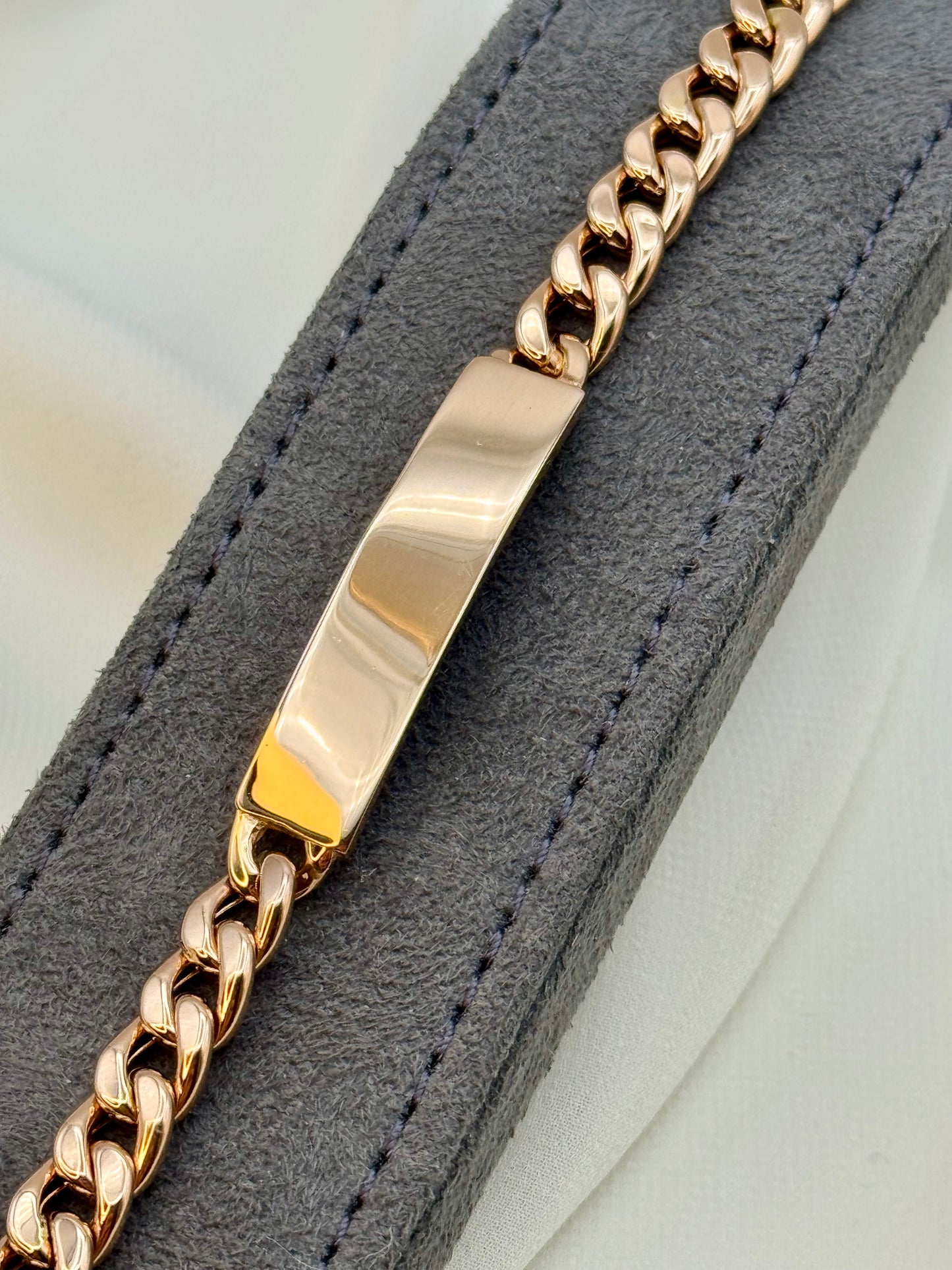 18K Rose Gold Curb ID Bracelet, 7mm, Real 18K Gold, Perfect Christmas & Birthday Gift for Him & Her, Anniversary Gift