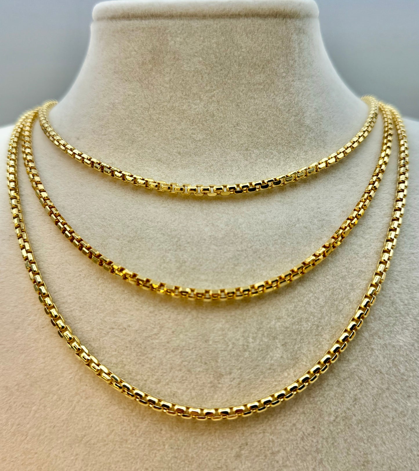 14K Real Gold Round Box Chain Necklace, 19.8" & 23.8", 3.5mm Thickness, Real Gold Box Chain for Him & Her