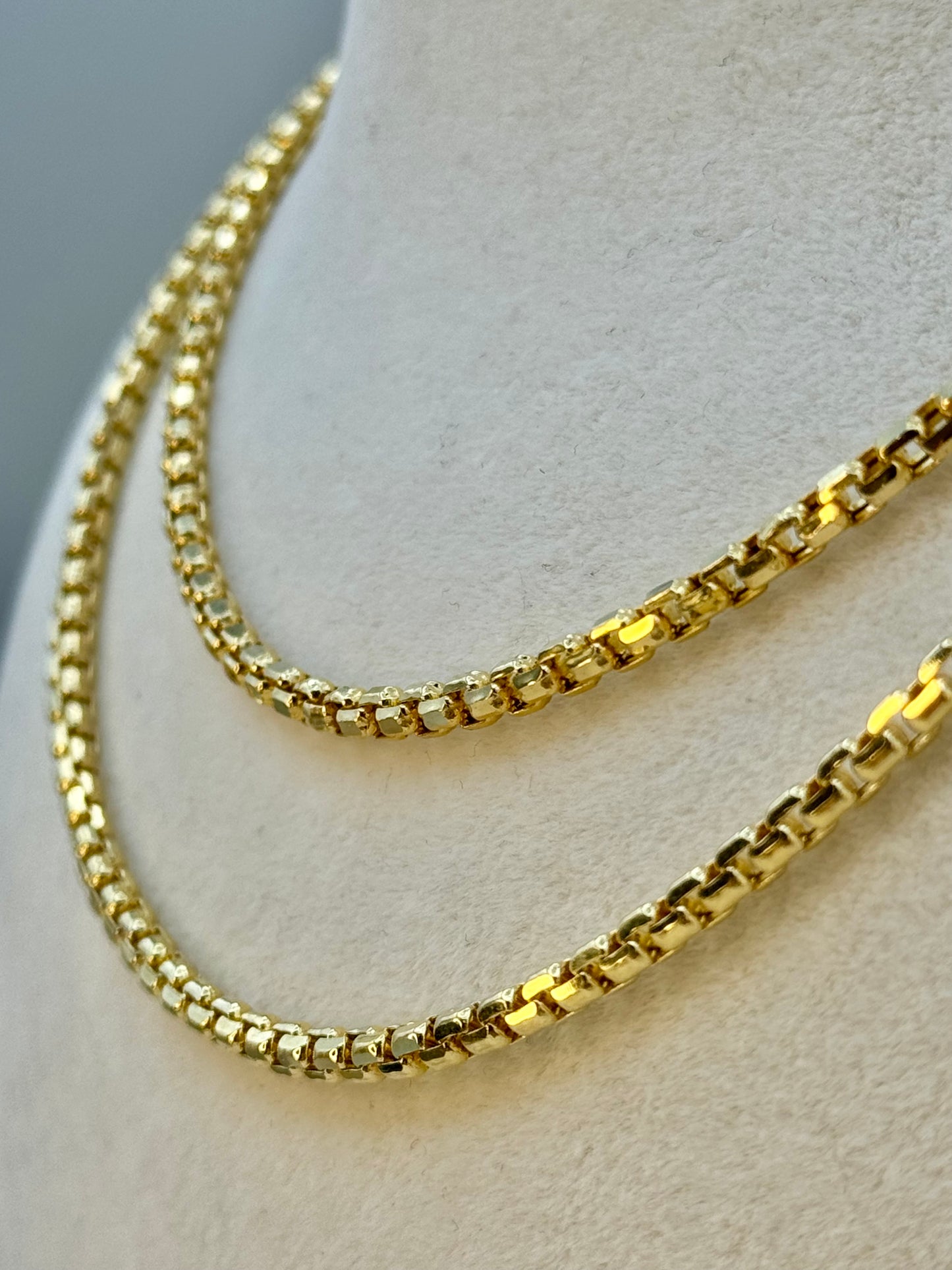 14K Real Gold Round Box Chain Necklace, 19.8" & 23.8", 3.5mm Thickness, Real Gold Box Chain for Him & Her