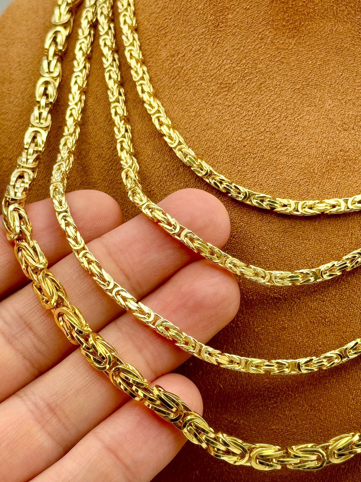 14K Solid Gold Byzantine Chain Necklace, 26", 24", 22", 3mm & 5mm Thickness - Real 14K Gold, For Him, For Her, Birthday Gift, Anniversary Gift.