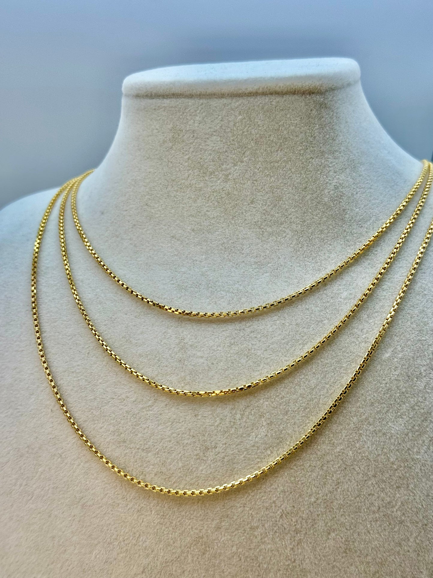 Collier chaîne boîte en or massif 18 carats, 2 mm, 20, 22, 24 pouces, chaîne en or véritable, chaîne à maillons boîte, chaîne boîte en or, femmes, hommes, chaîne cadeau.