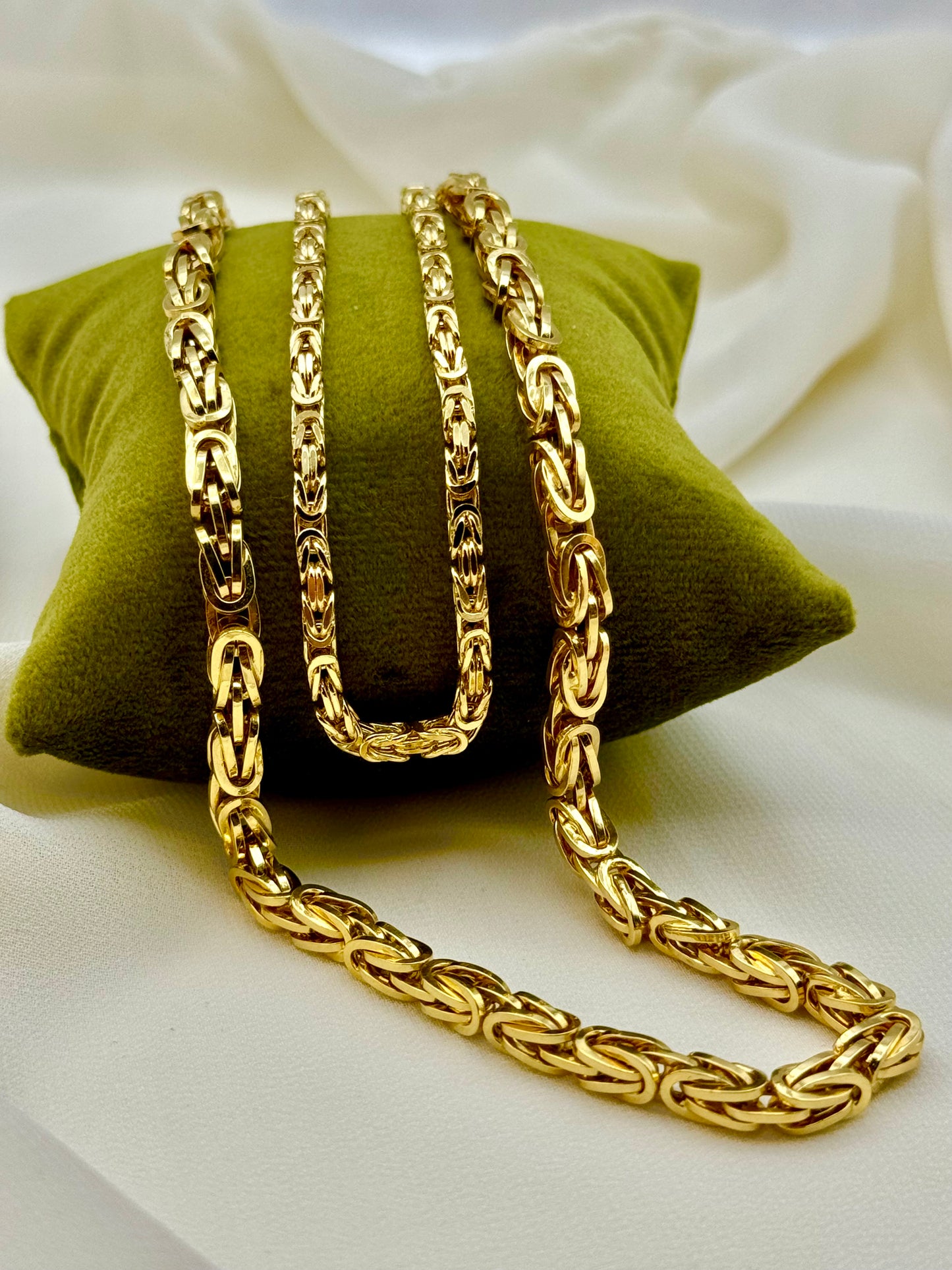 14K Solid Gold Byzantine Chain Necklace, 26", 24", 22", 3mm & 5mm Thickness - Real 14K Gold, For Him, For Her, Birthday Gift, Anniversary Gift.