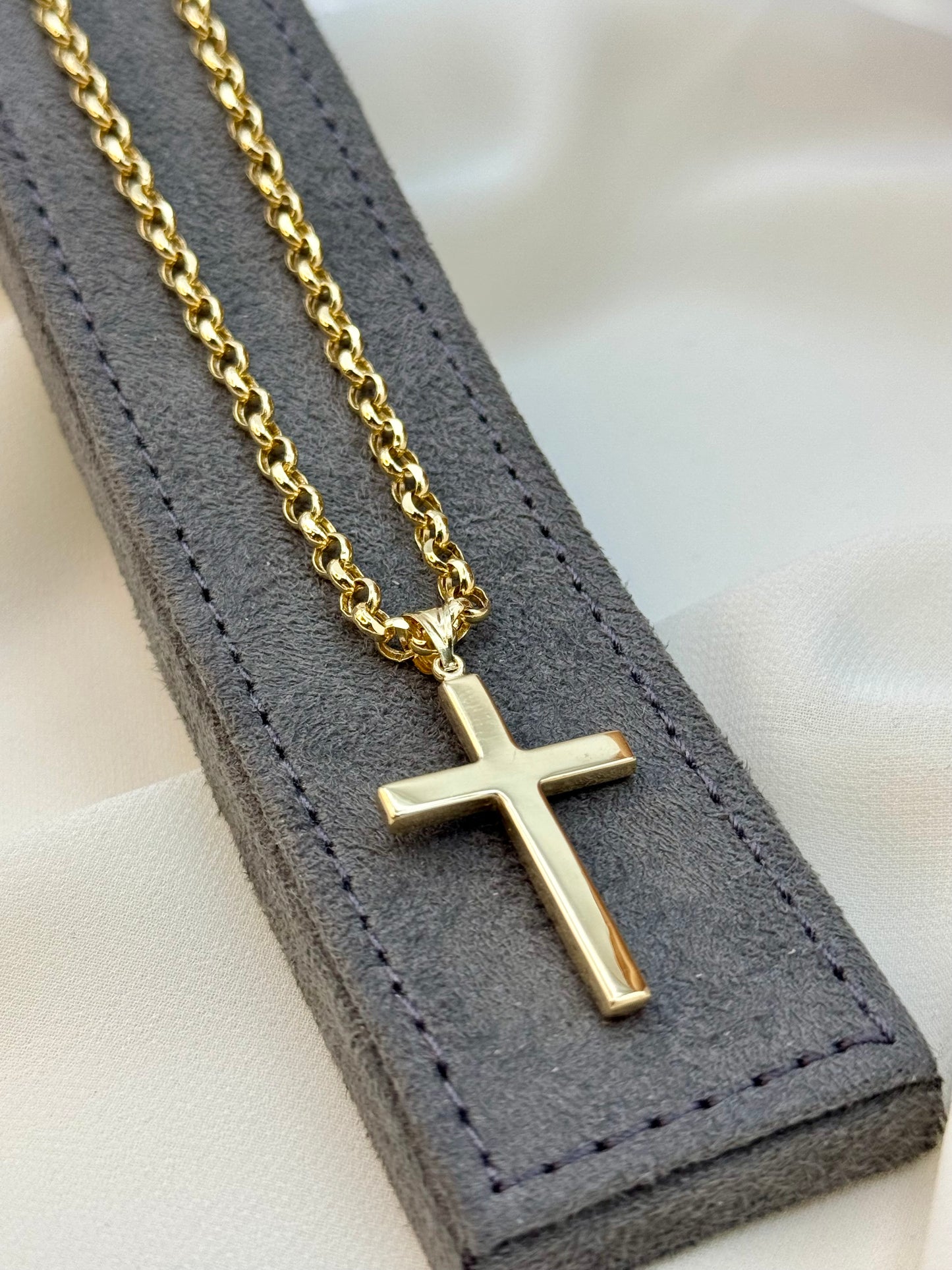 14K Gold Cross Necklace with 22" Rolo Chain – 4mm, Chunky Gold Cross, Perfect Gift.