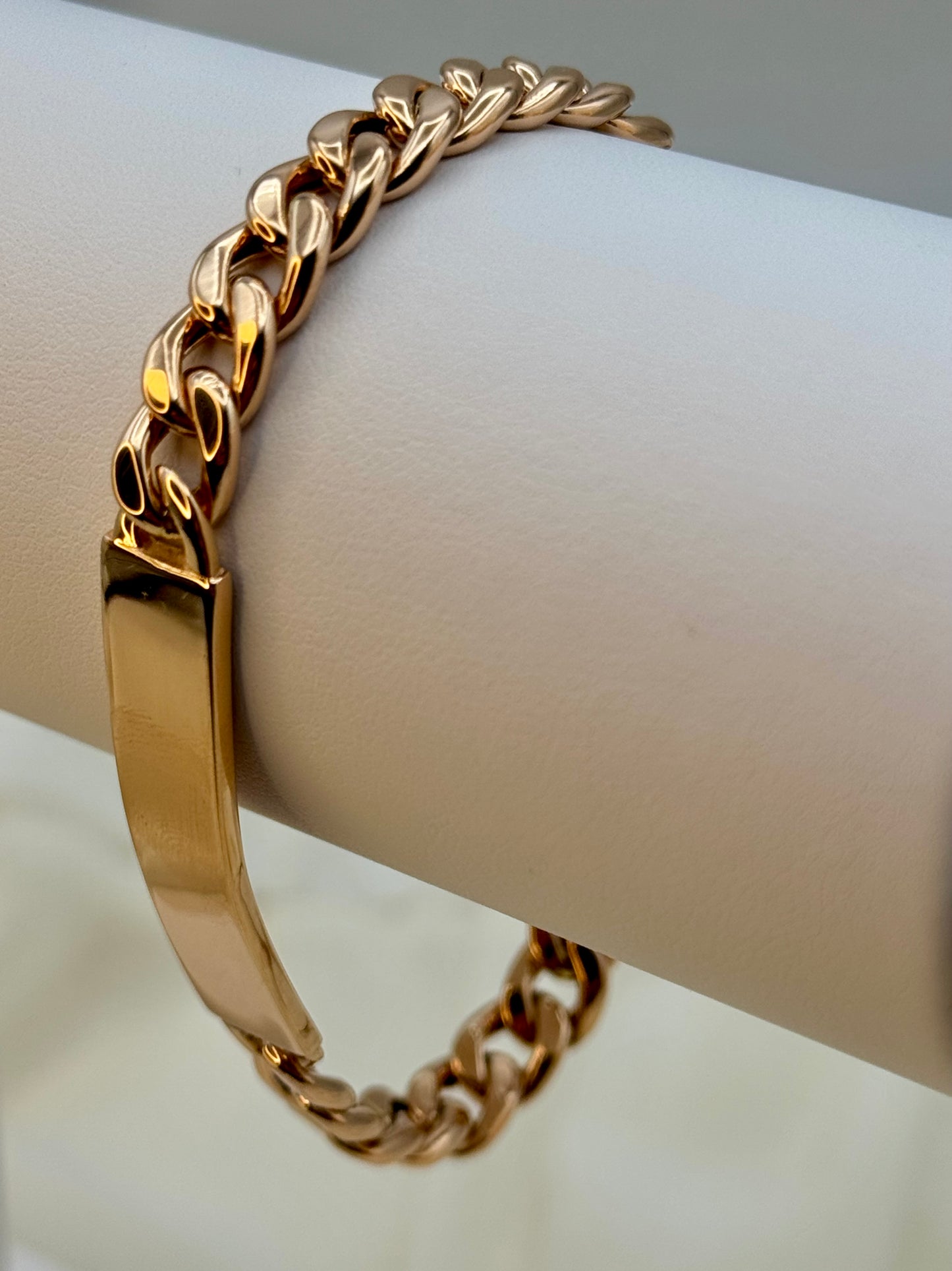 18K Rose Gold Curb ID Bracelet, 7mm, Real 18K Gold, Perfect Christmas & Birthday Gift for Him & Her, Anniversary Gift