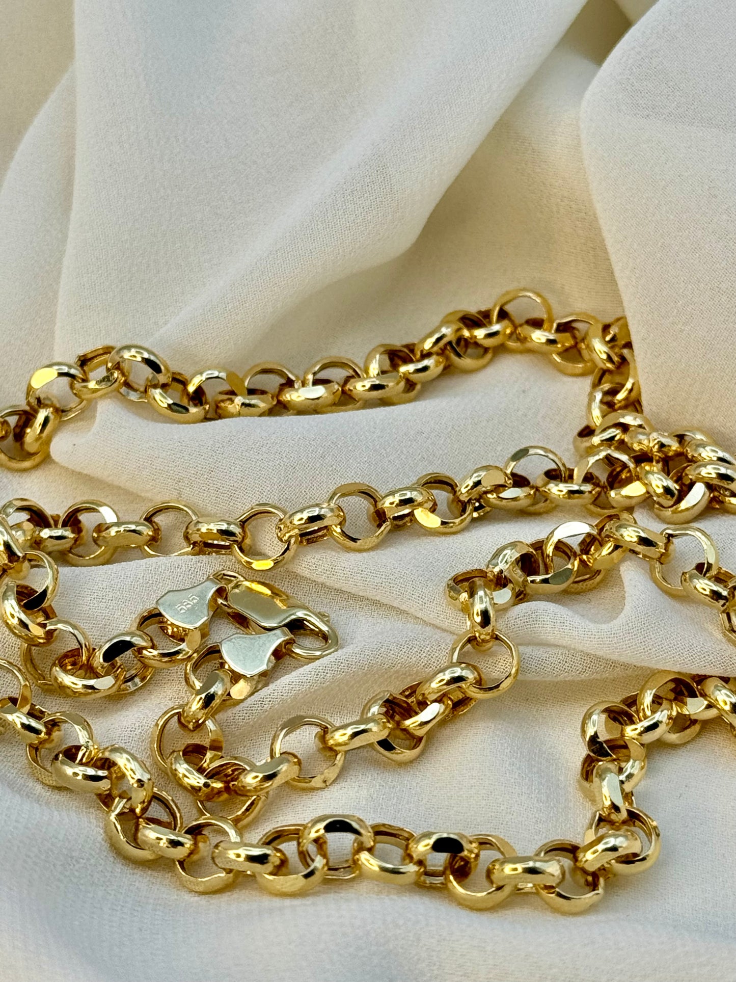Chaîne Rolo en or massif 18 carats, 5 mm – Collier Rolo en or véritable pour homme et femme, cadeau idéal pour un anniversaire ou une cérémonie.