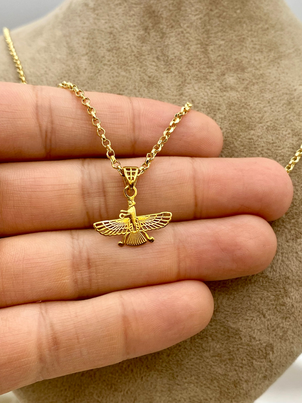 18k Gold Farvahar Necklace: Zoroastrian Symbol of Protection & Faith