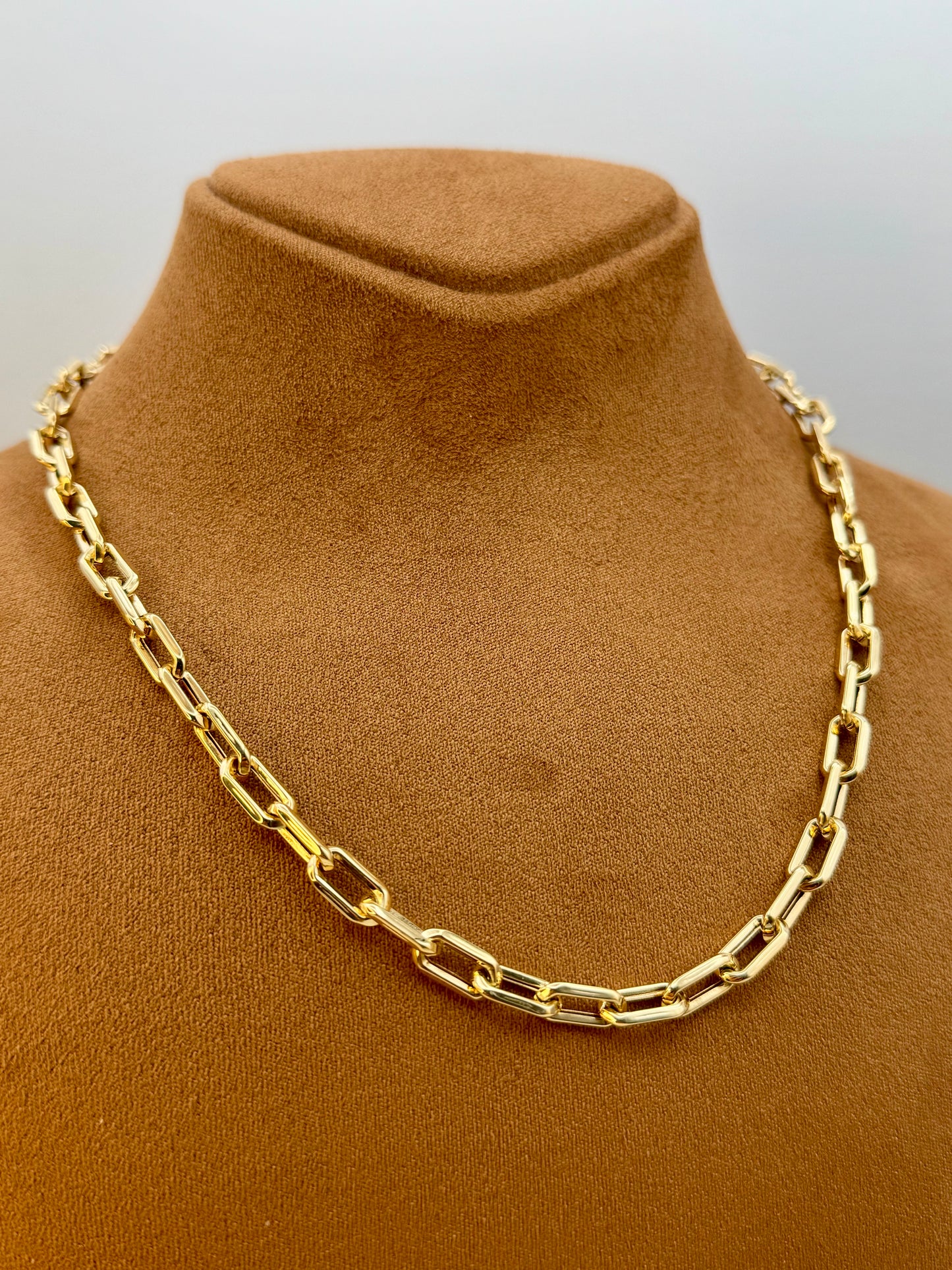 18k Gold Paperclip Necklace, 6MM Thickness, 18k paper clip chain, 18k Real Gold paperclip chain necklace, oval link, For Gift.
