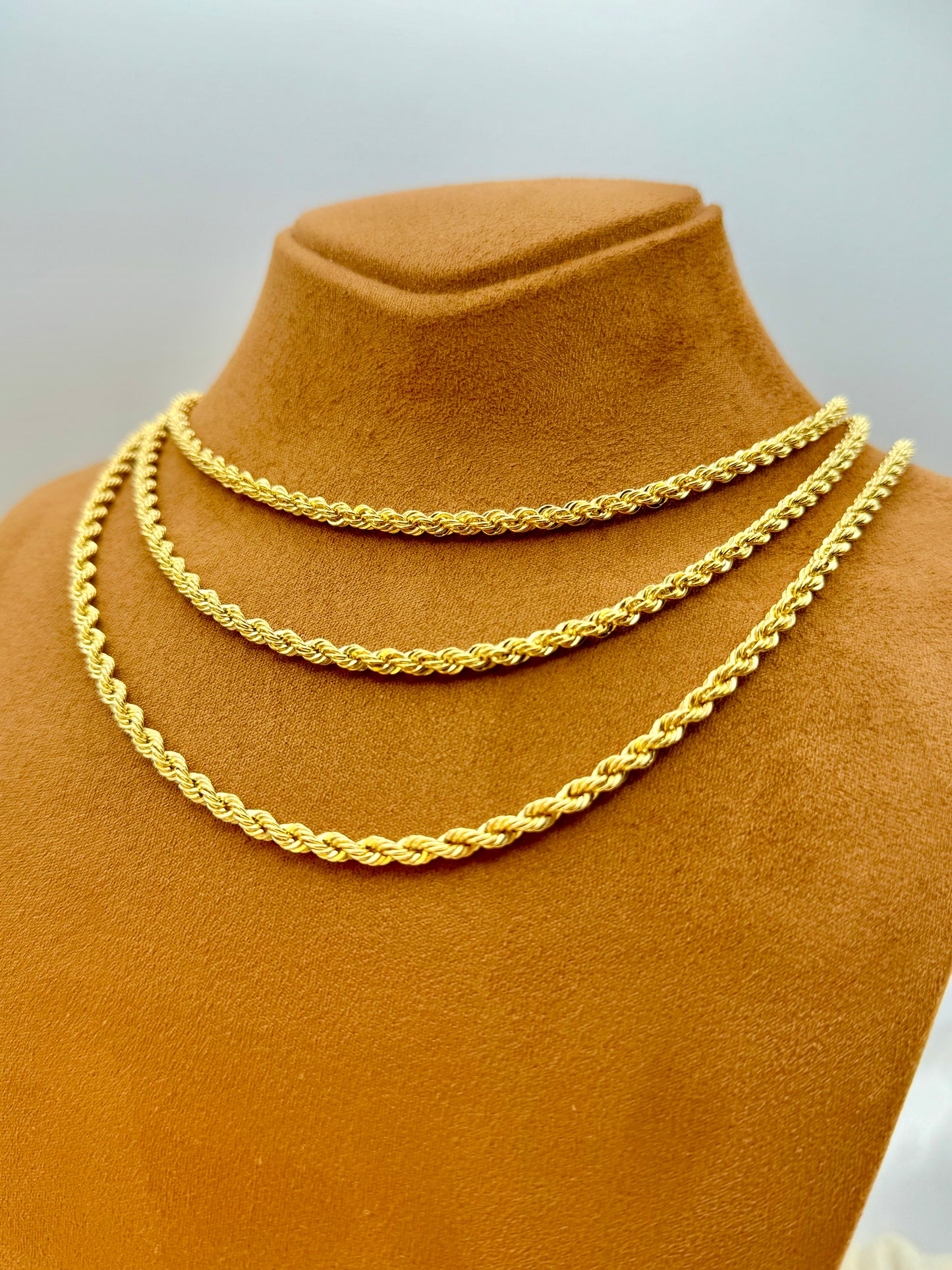 18K Gold Rope Chain Necklace (4mm), 18k Real Gold Rope Chain Diamond Cut .