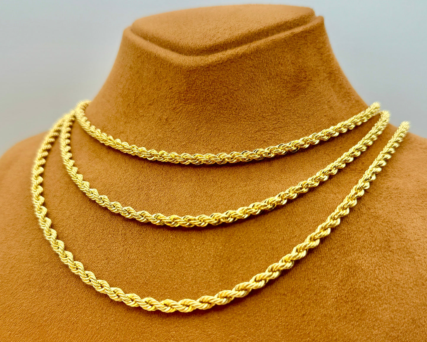 Collier chaîne corde en or 18 carats (4 mm), chaîne corde en or véritable 18 carats taille diamant.