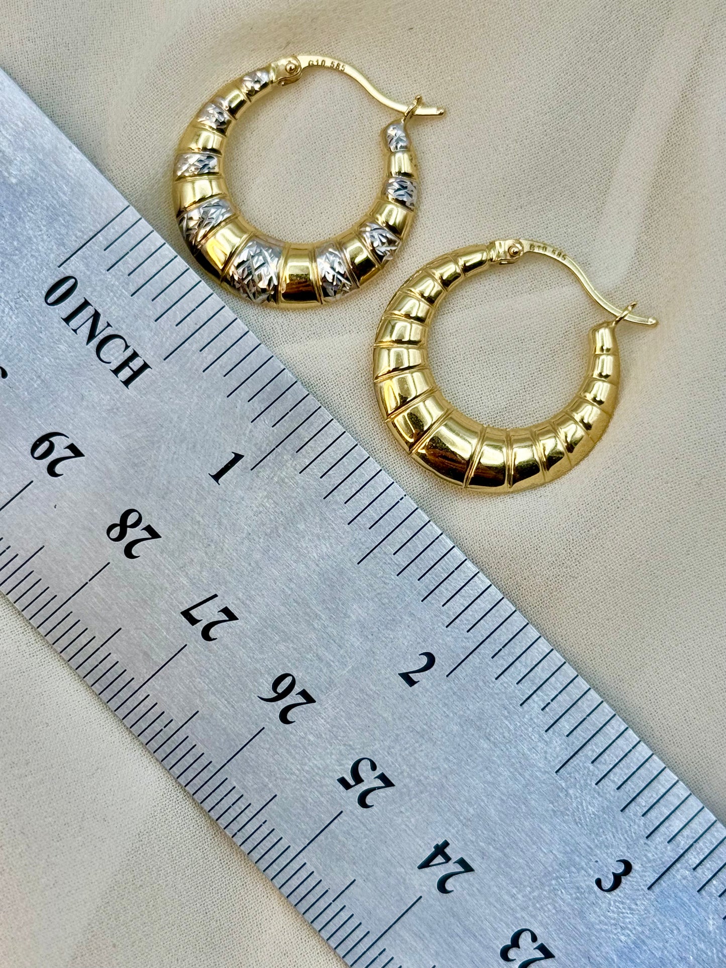 Boucles d'oreilles créoles en or 14 carats taille diamant, créoles en or massif, bijoux en or élégants