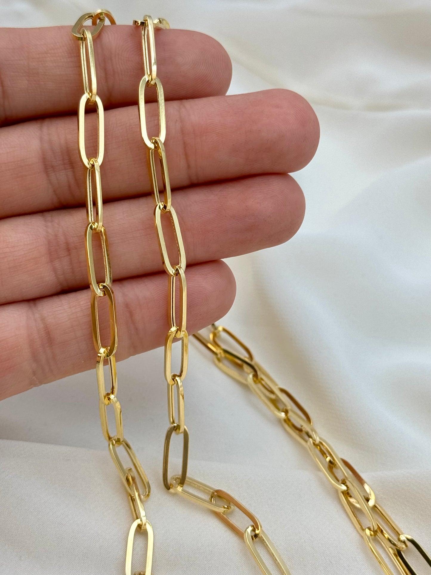 18k Gold Paperclip Necklace – 5mm Thickness, Genuine 18k Gold Oval Link Chain, Perfect Valentine's Day Gift