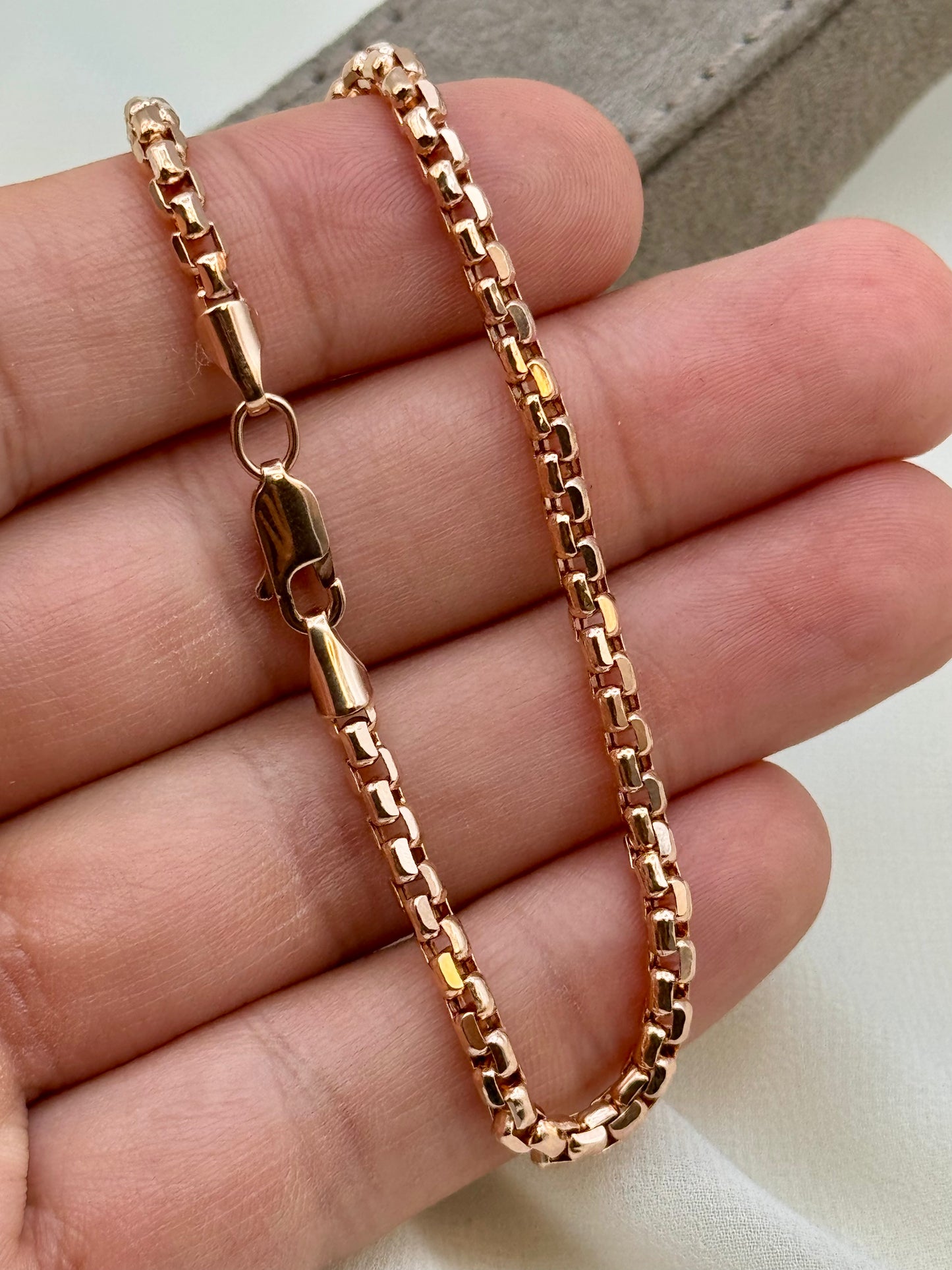 14K Rose Gold Box Chain Bracelet – 8" Length, 3.5mm Thick | Unique Rose Gold Bracelet for Men & Women