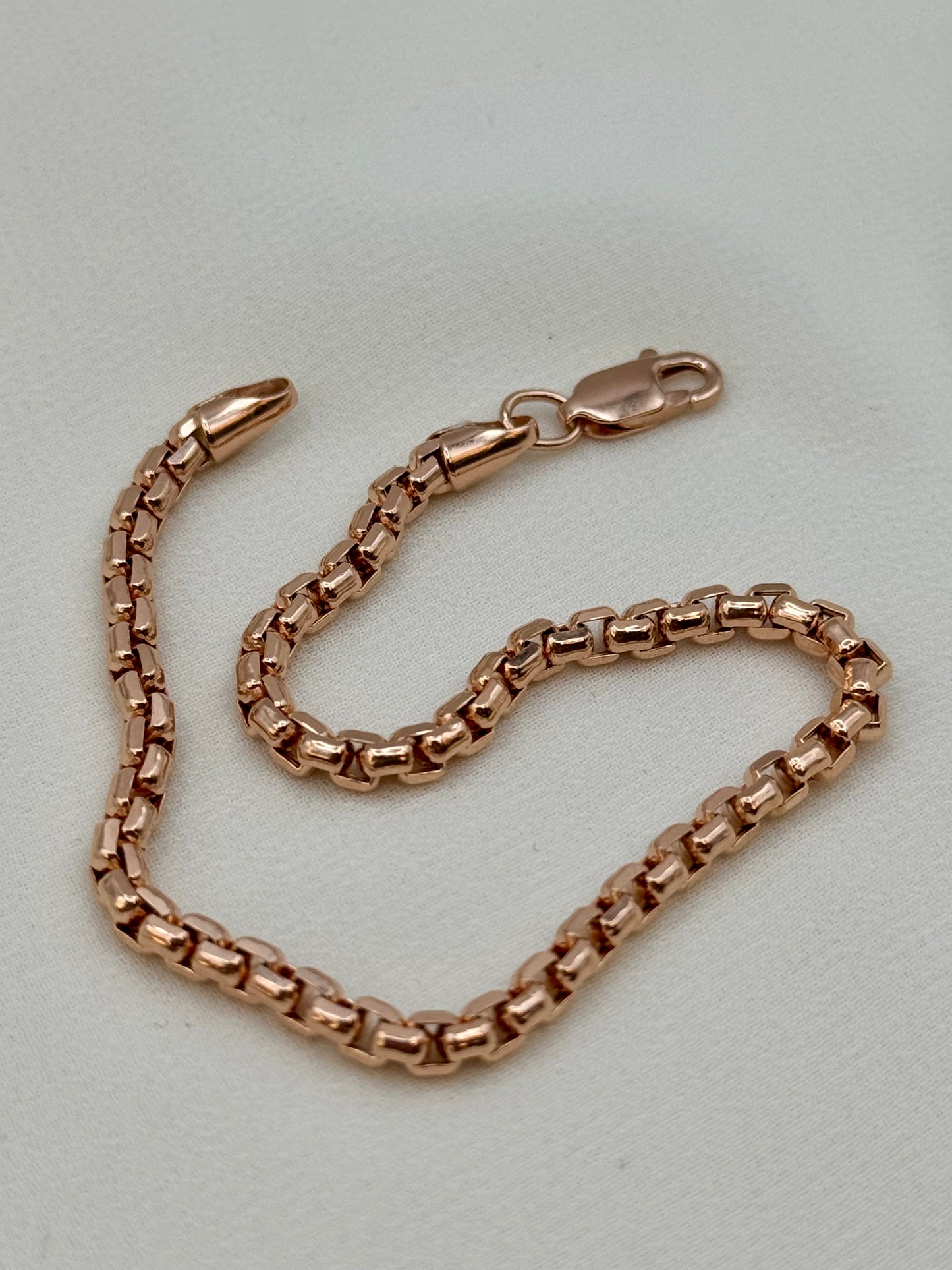 14K Rose Gold Box Chain Bracelet – 8" Length, 3.5mm Thick | Unique Rose Gold Bracelet for Men & Women