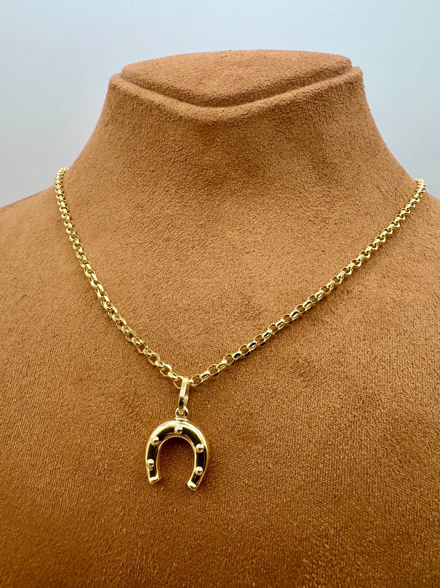 18K Solid Gold Horseshoe Necklace with 18K Rolo Chain – Lucky Horseshoe Pendant, Real Gold Charm Necklace, Valentine’s Day Gift, Gift for Her
