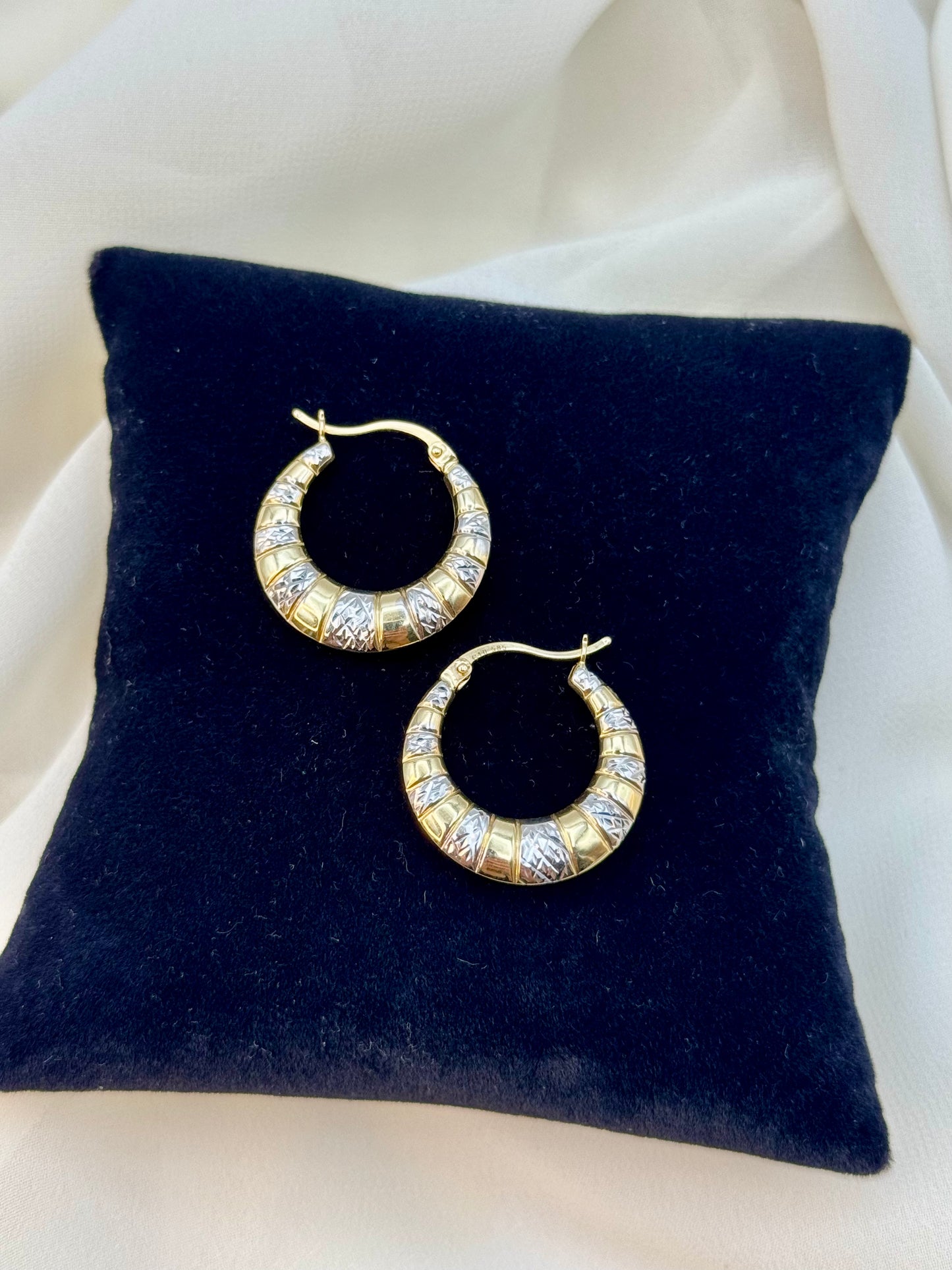 Boucles d'oreilles créoles en or 14 carats taille diamant, créoles en or massif, bijoux en or élégants