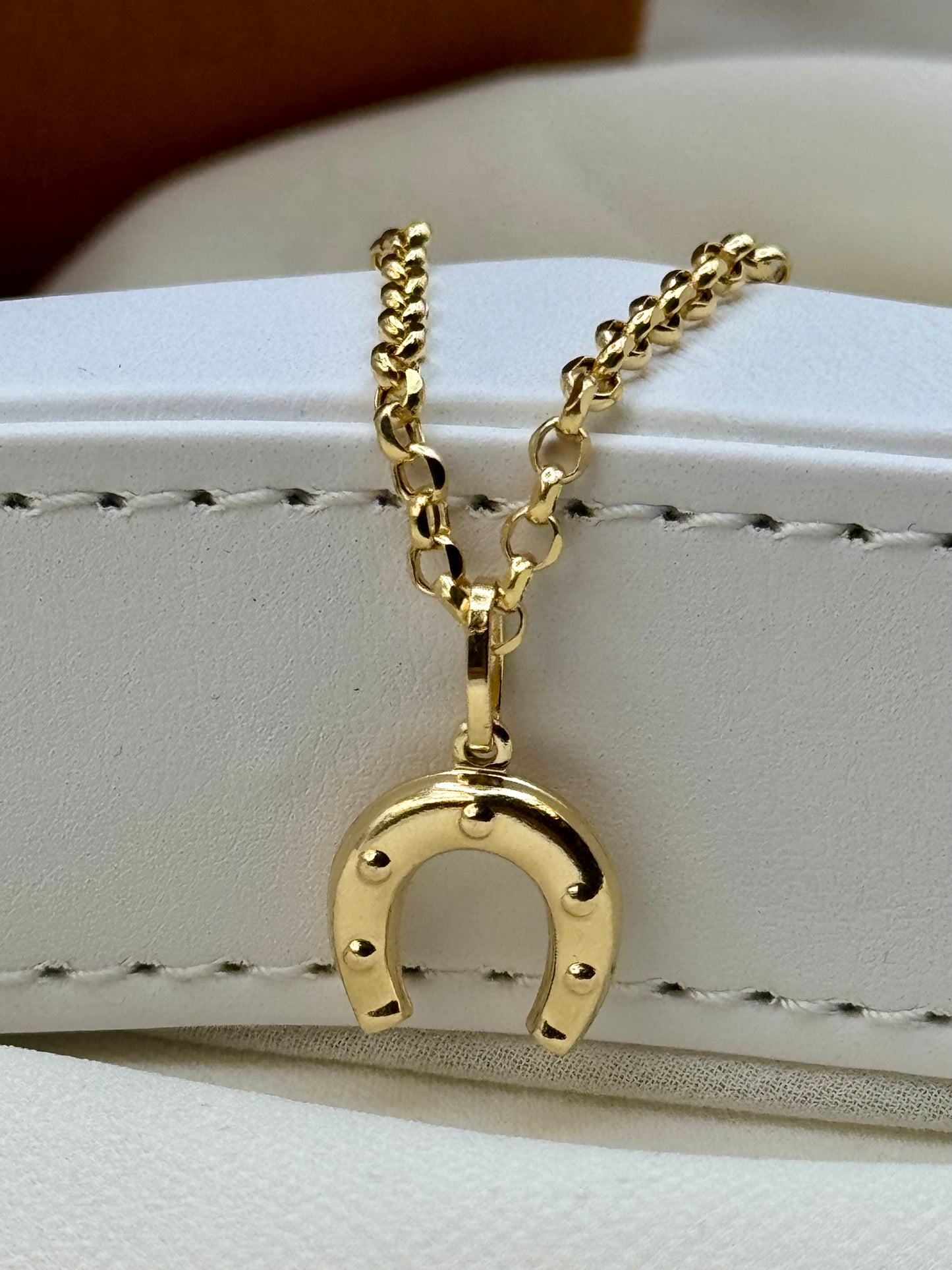 18K Solid Gold Horseshoe Necklace with 18K Rolo Chain – Lucky Horseshoe Pendant, Real Gold Charm Necklace, Valentine’s Day Gift, Gift for Her