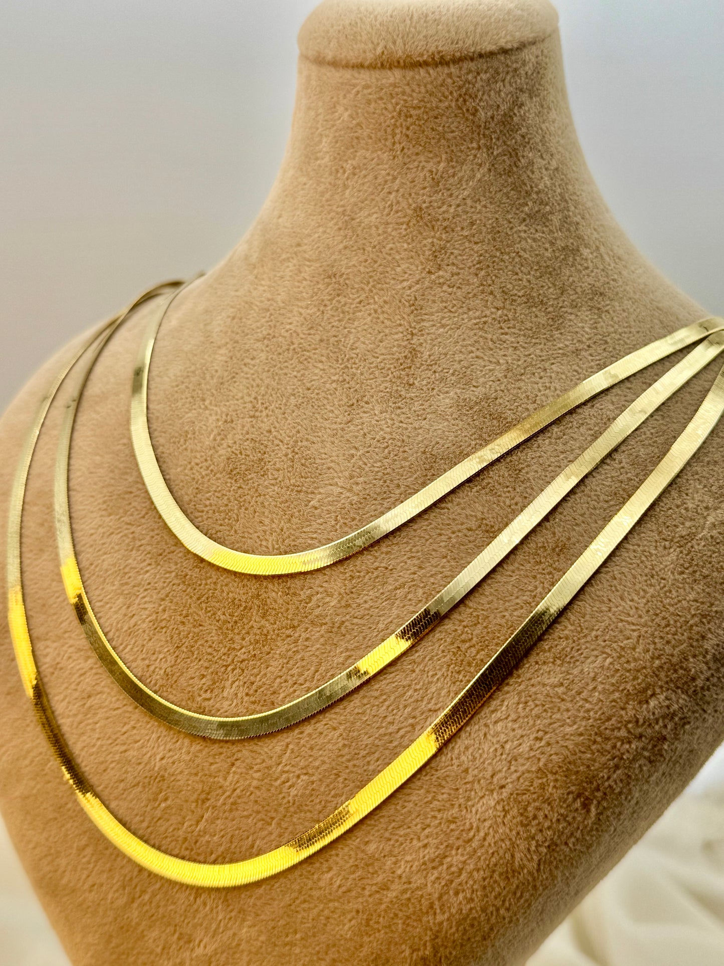14K Solid Gold Herringbone Necklace - 16"-22" Snake Herringbone Choker, 3.34mm Solid Yellow Gold, Elegant Necklace for Her