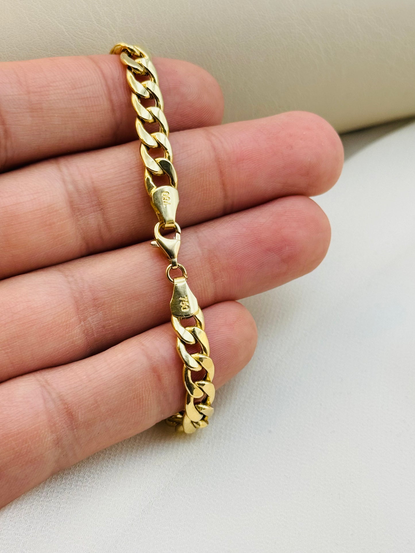 18K Gold Curb Bracelet, 6MM, Cuban Chain Bracelet-18K Curb Link Bracelet for Men & Women- Real 18k Gold- 7.5"Length - Birthday Gift.