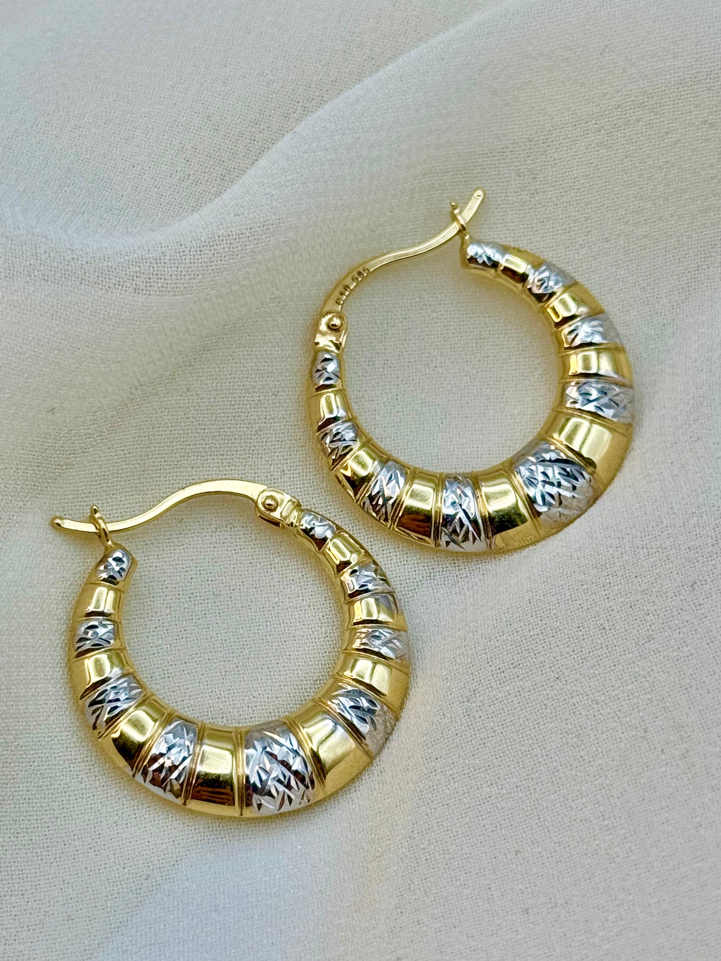Boucles d'oreilles créoles en or 14 carats taille diamant, créoles en or massif, bijoux en or élégants