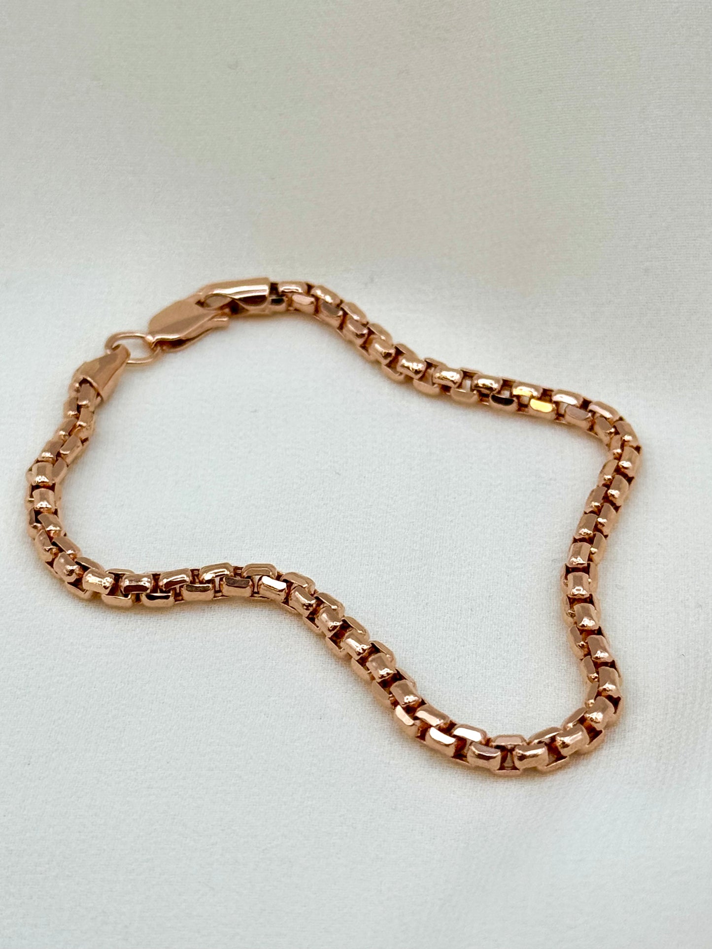 14K Rose Gold Box Chain Bracelet – 8" Length, 3.5mm Thick | Unique Rose Gold Bracelet for Men & Women