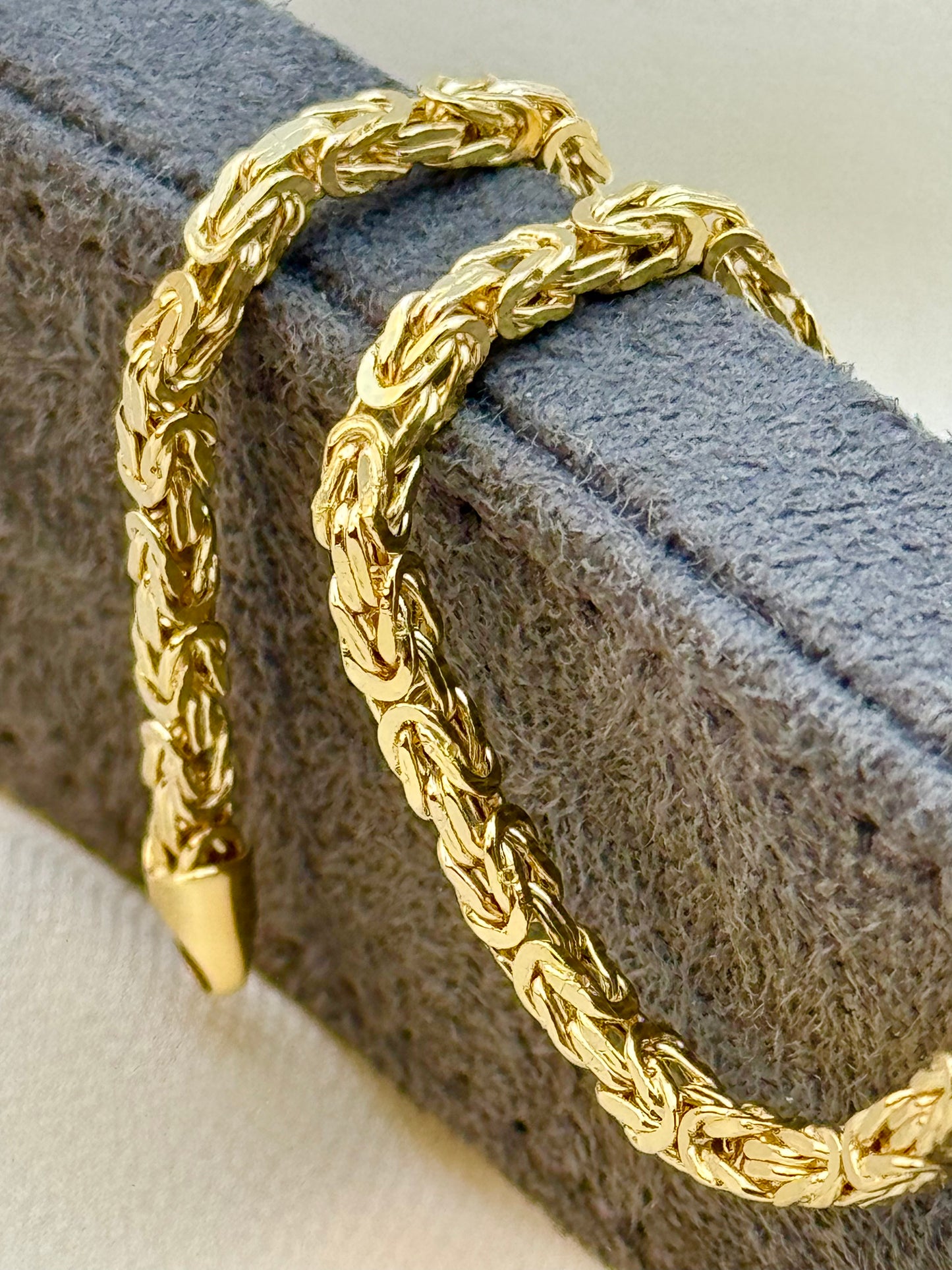 Bracelet byzantin en or 14 carats – Longueurs : 20, 19, 18, 18 cm, épaisseur : 2,80 mm, chaîne style King, cadeau idéal pour un anniversaire ou une cérémonie.