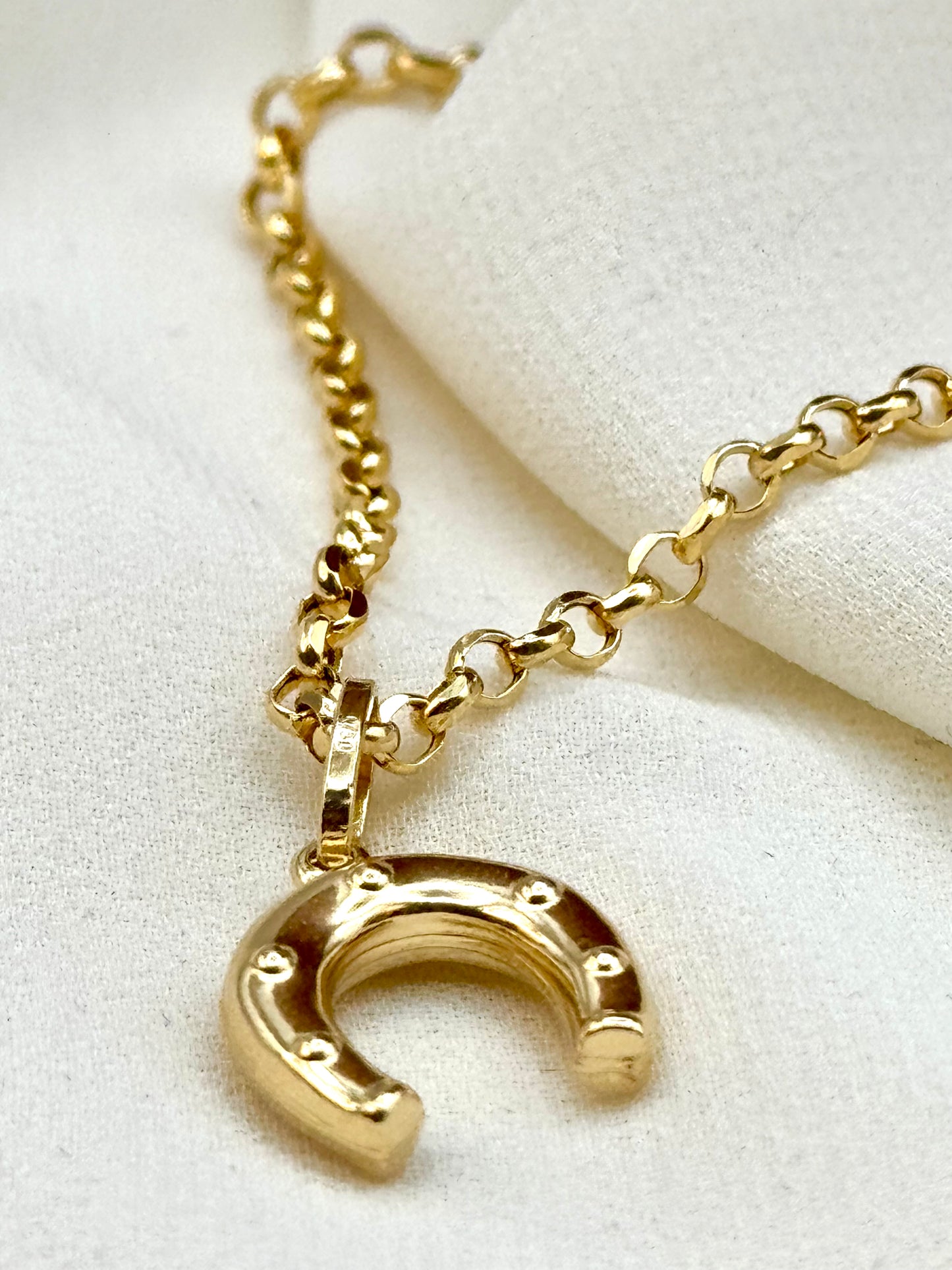 18K Solid Gold Horseshoe Necklace with 18K Rolo Chain – Lucky Horseshoe Pendant, Real Gold Charm Necklace, Valentine’s Day Gift, Gift for Her