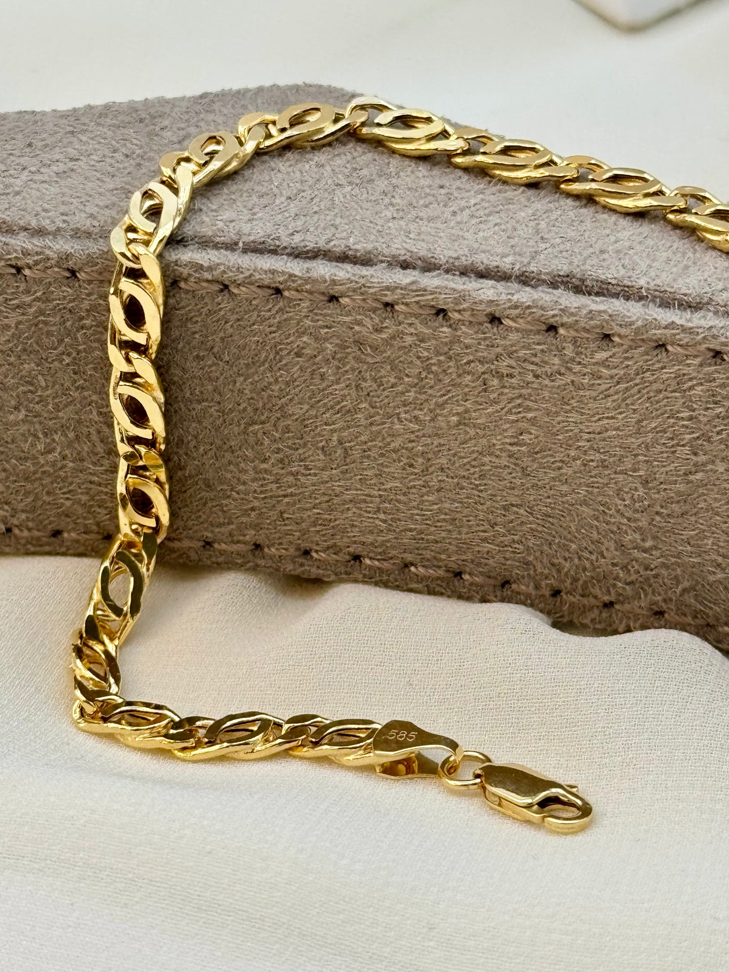 Bracelet double gourmette en or 14 carats, œil de tigre | 19 cm | 4 mm | Élégant bracelet gourmette en or pour homme et femme | Cadeau idéal pour un anniversaire ou une fête.