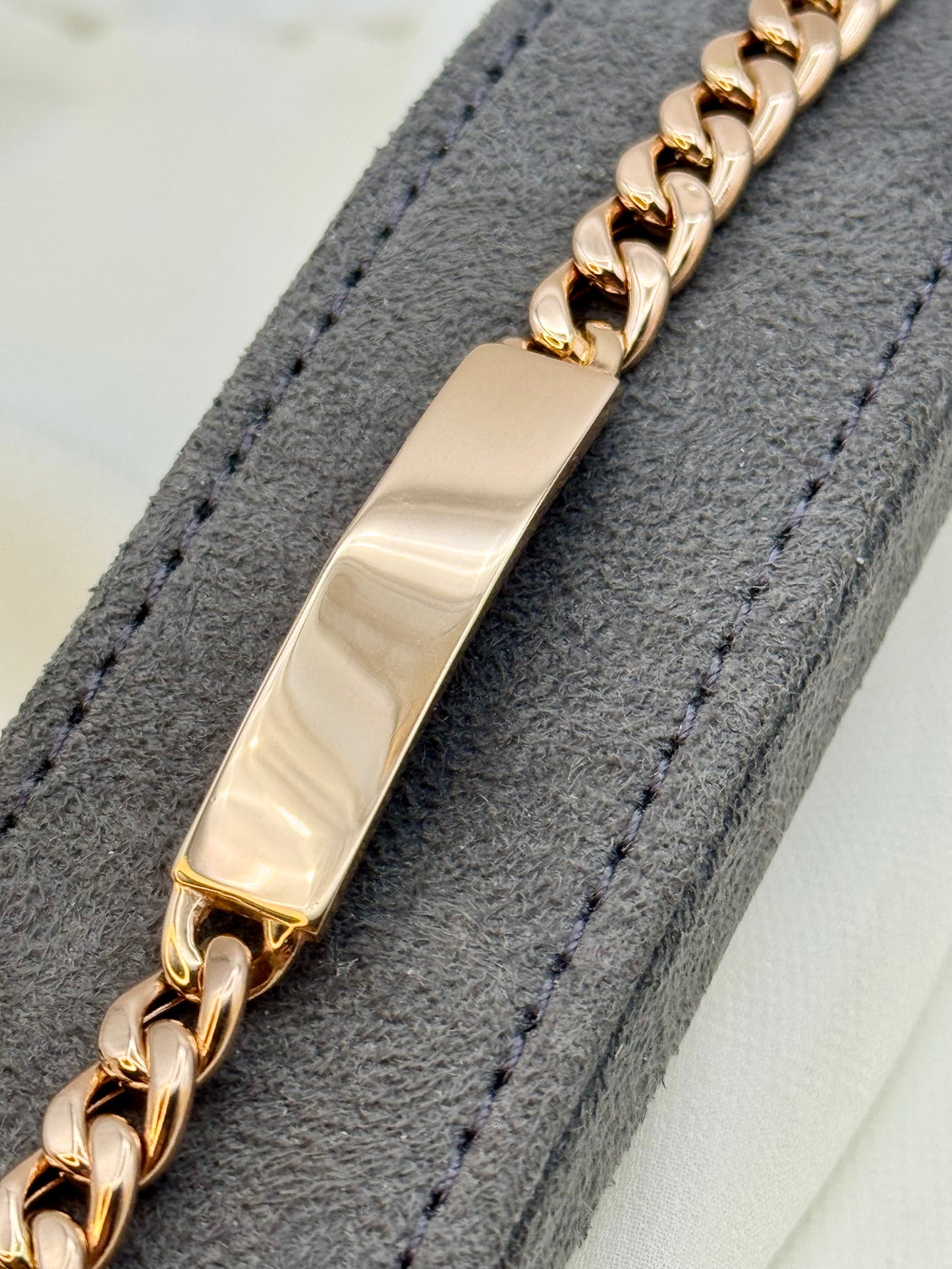 18K Rose Gold Curb ID Bracelet, 7mm, Real 18K Gold, Perfect Christmas & Birthday Gift for Him & Her, Anniversary Gift