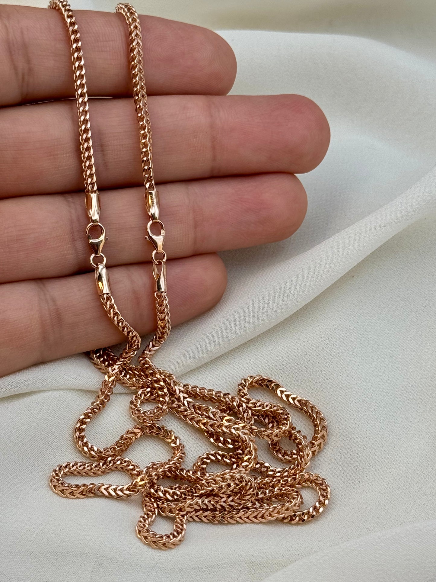 18K Solid Rose Gold Franco Chain Necklace – 2.5mm, Trending Rose Gold Franco Link Necklace.