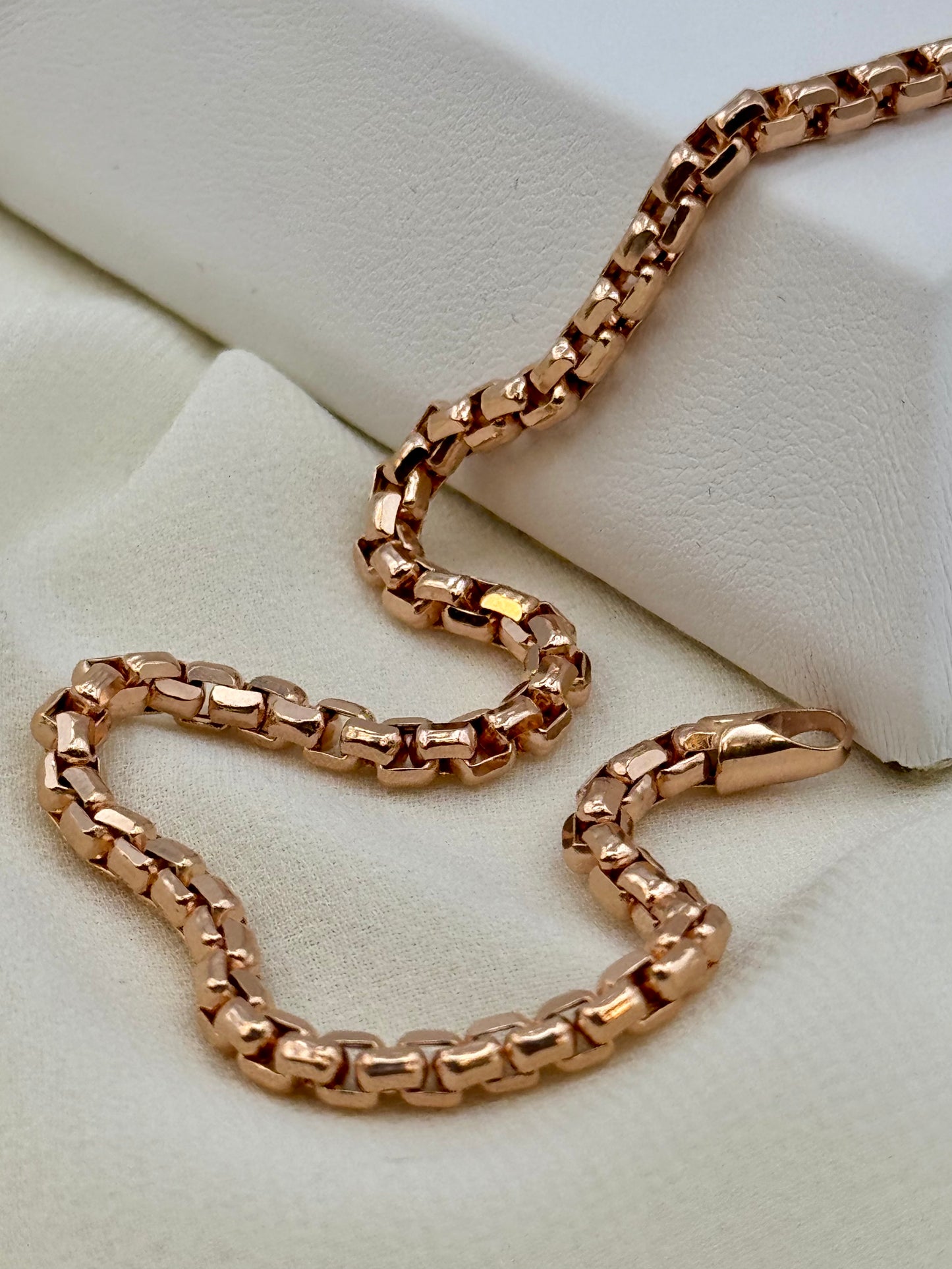 14K Rose Gold Box Chain Bracelet – 8" Length, 3.5mm Thick | Unique Rose Gold Bracelet for Men & Women