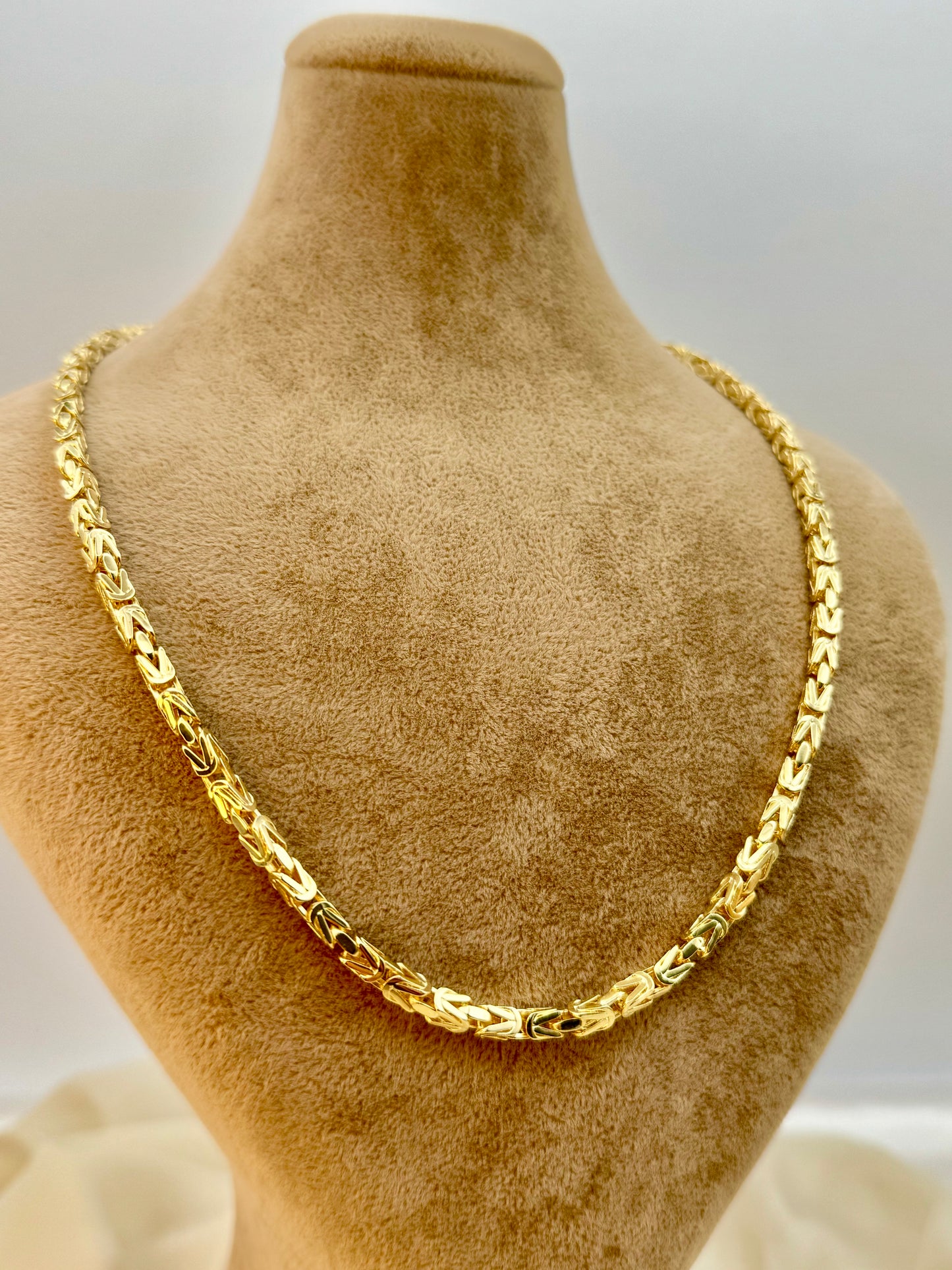 14K Solid Gold Byzantine Chain Necklace - 4mm Thickness, Available in 22", 24", 26" | Genuine Gold King Chain for Men | Perfect Birthday & Anniversary Gift.