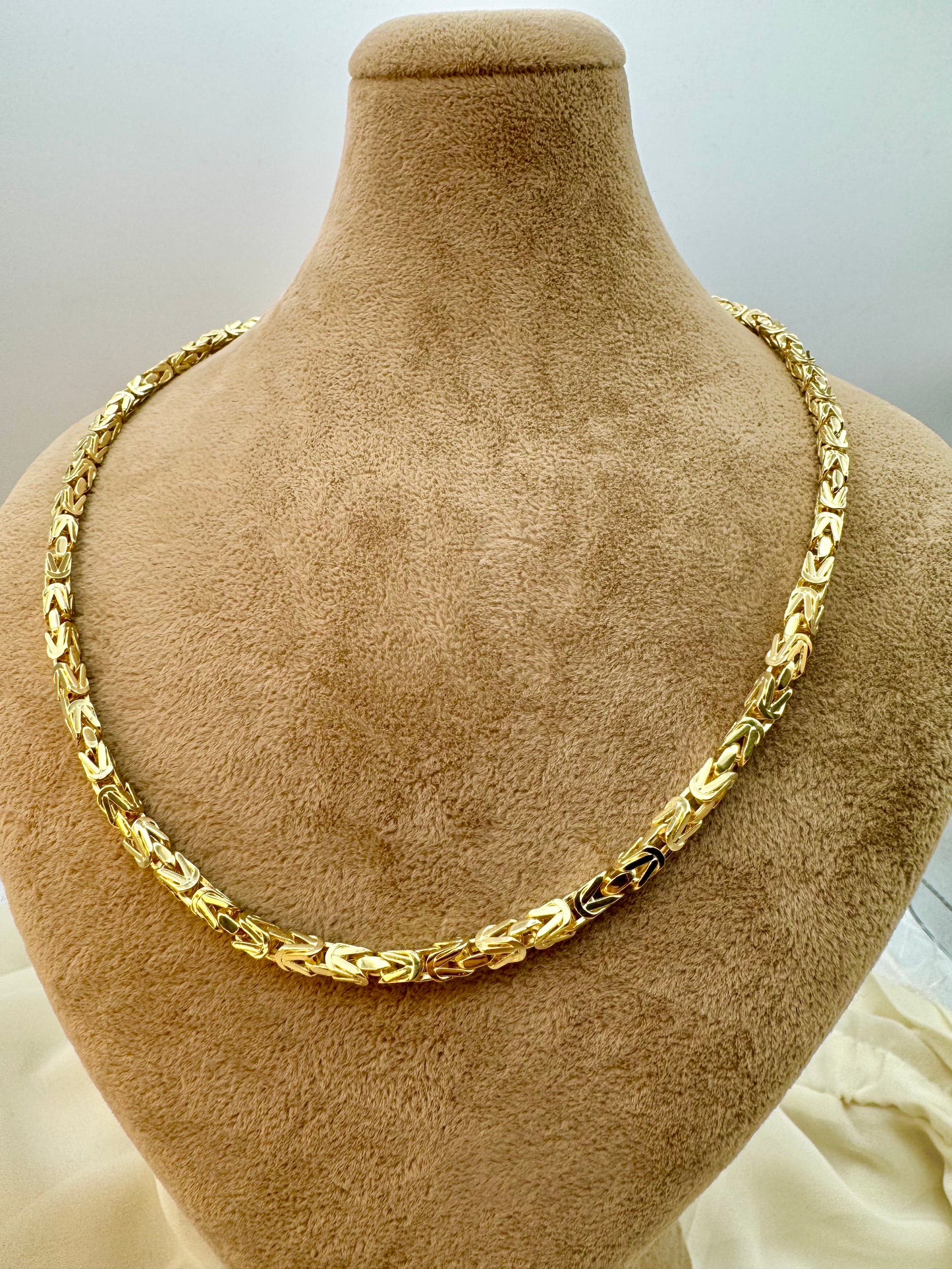 14K Solid Gold Byzantine Chain Necklace - 4mm Thickness, Available in 22", 24", 26" | Genuine Gold King Chain for Men | Perfect Birthday & Anniversary Gift.