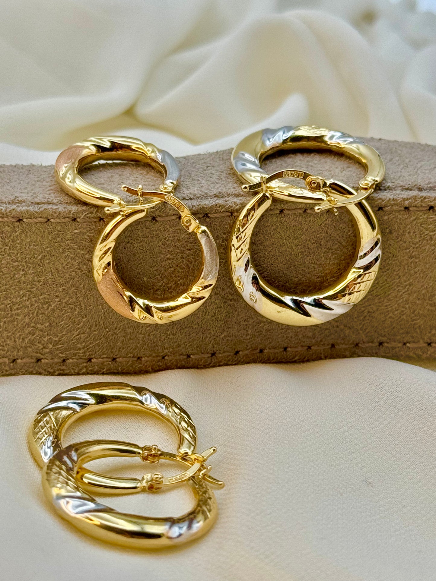 Boucles d'oreilles créoles en or 14 carats, boucles d'oreilles créoles en or véritable, créoles en or élégantes, cadeau pour elle.