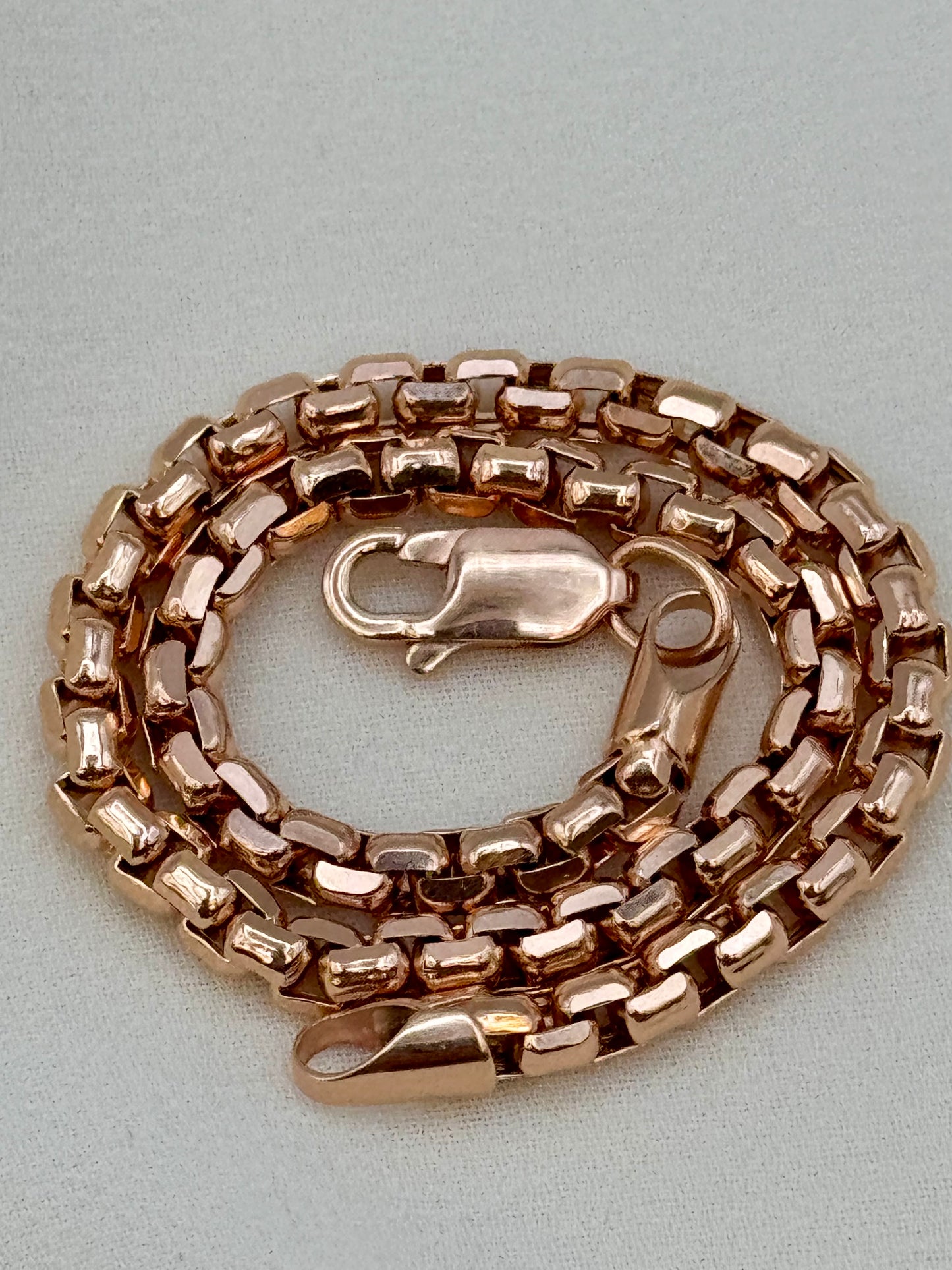 14K Rose Gold Box Chain Bracelet – 8" Length, 3.5mm Thick | Unique Rose Gold Bracelet for Men & Women