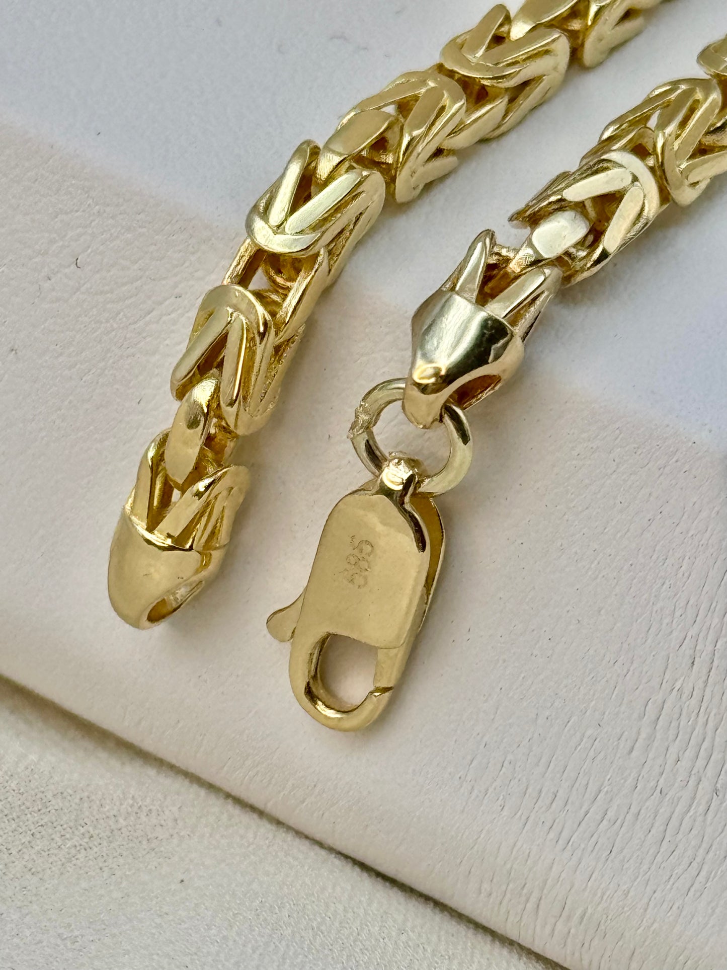 14K Solid Gold Byzantine Chain Necklace - 4mm Thickness, Available in 22", 24", 26" | Genuine Gold King Chain for Men | Perfect Birthday & Anniversary Gift.