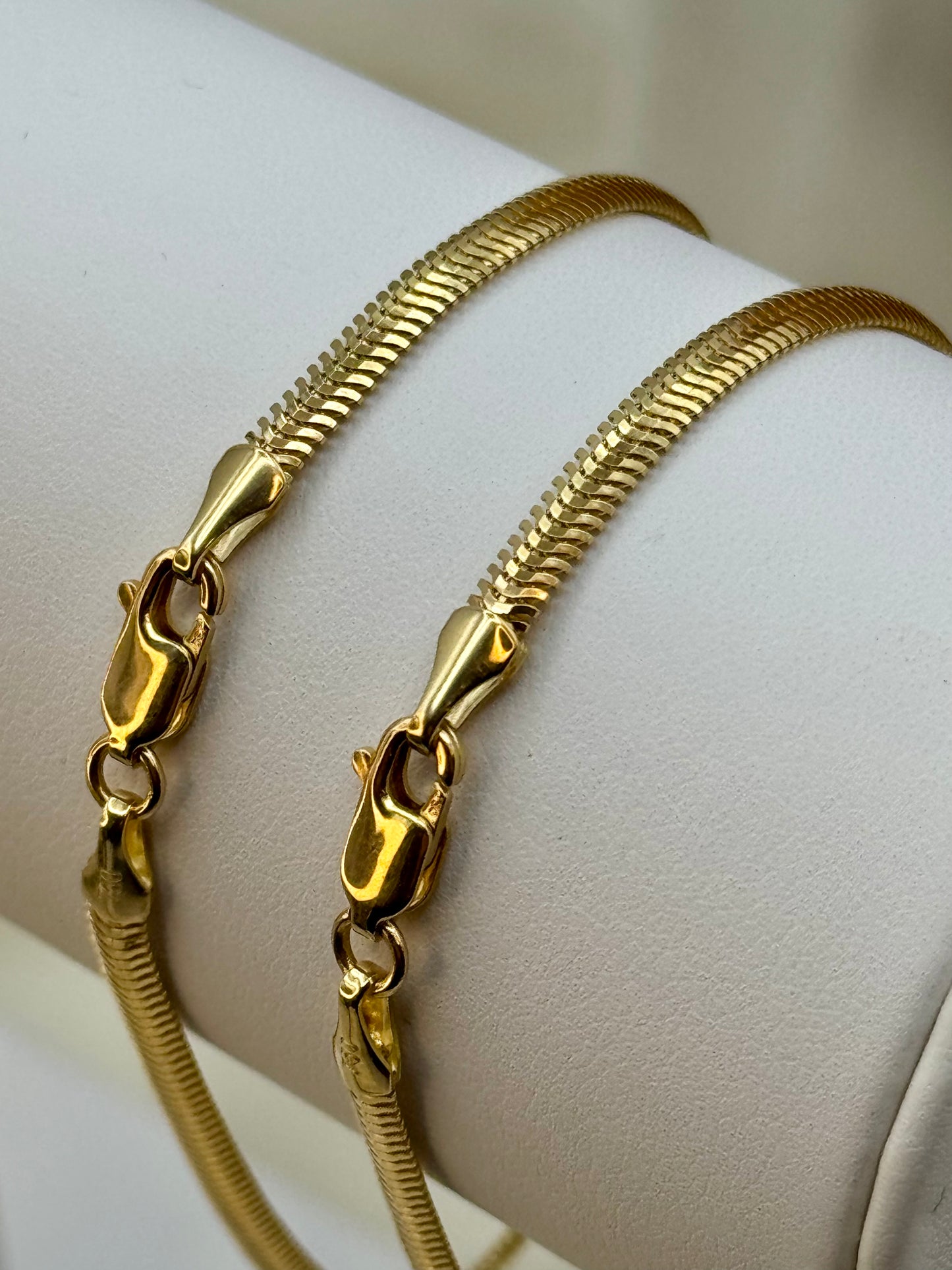 18K Solid Gold Herringbone Bracelet, 7.5” | 3mm Flat Snake Chain Bracelet for Women | Shiny Delicate Gold Bracelet | Luxury Gift Jewelry